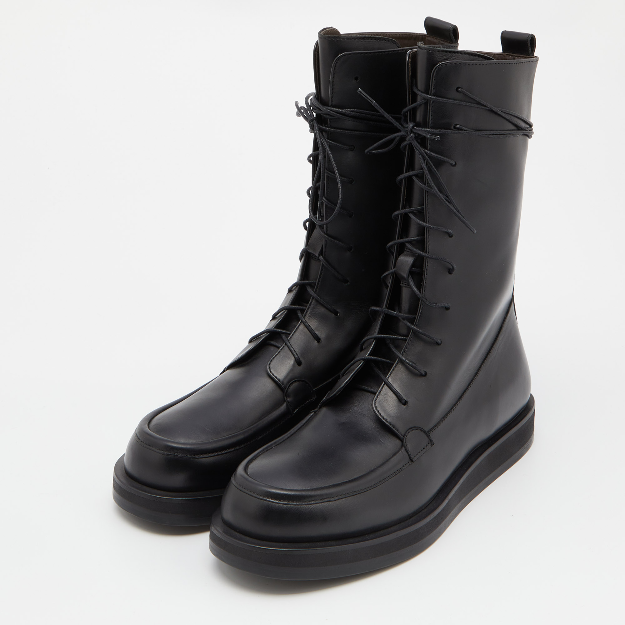 

The Row Black Leather Fara Combat Boots Size