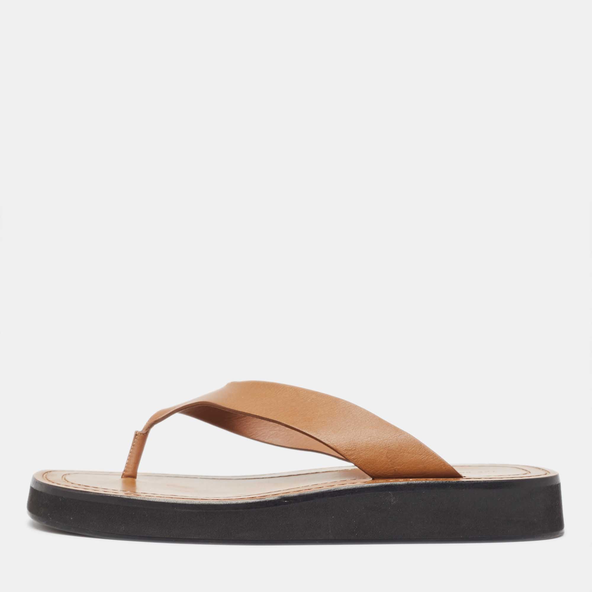 

The Row Brown Leather Ginza Thong Sandals Size