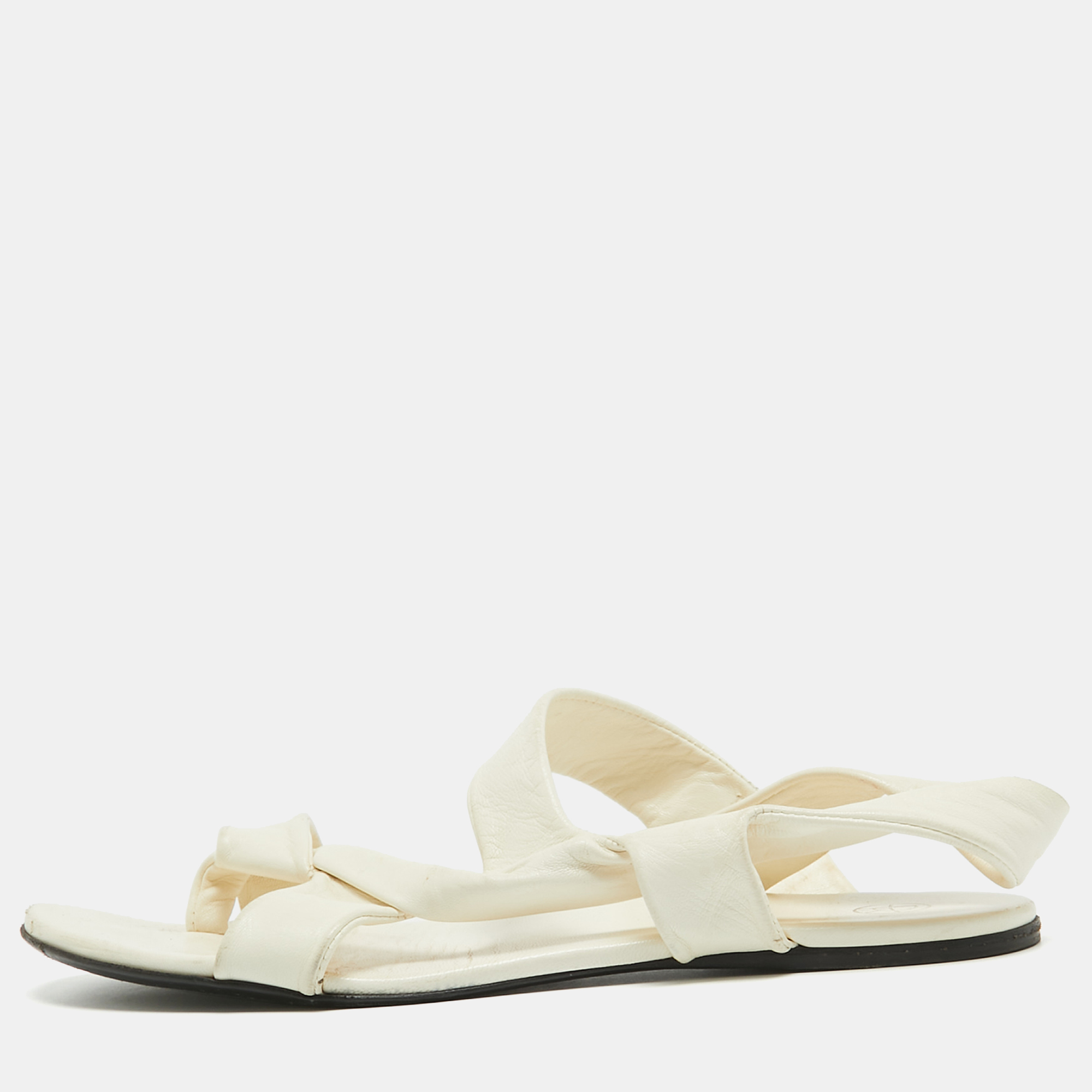 

The Row Cream Leather Elastic Slingback Sandals Size