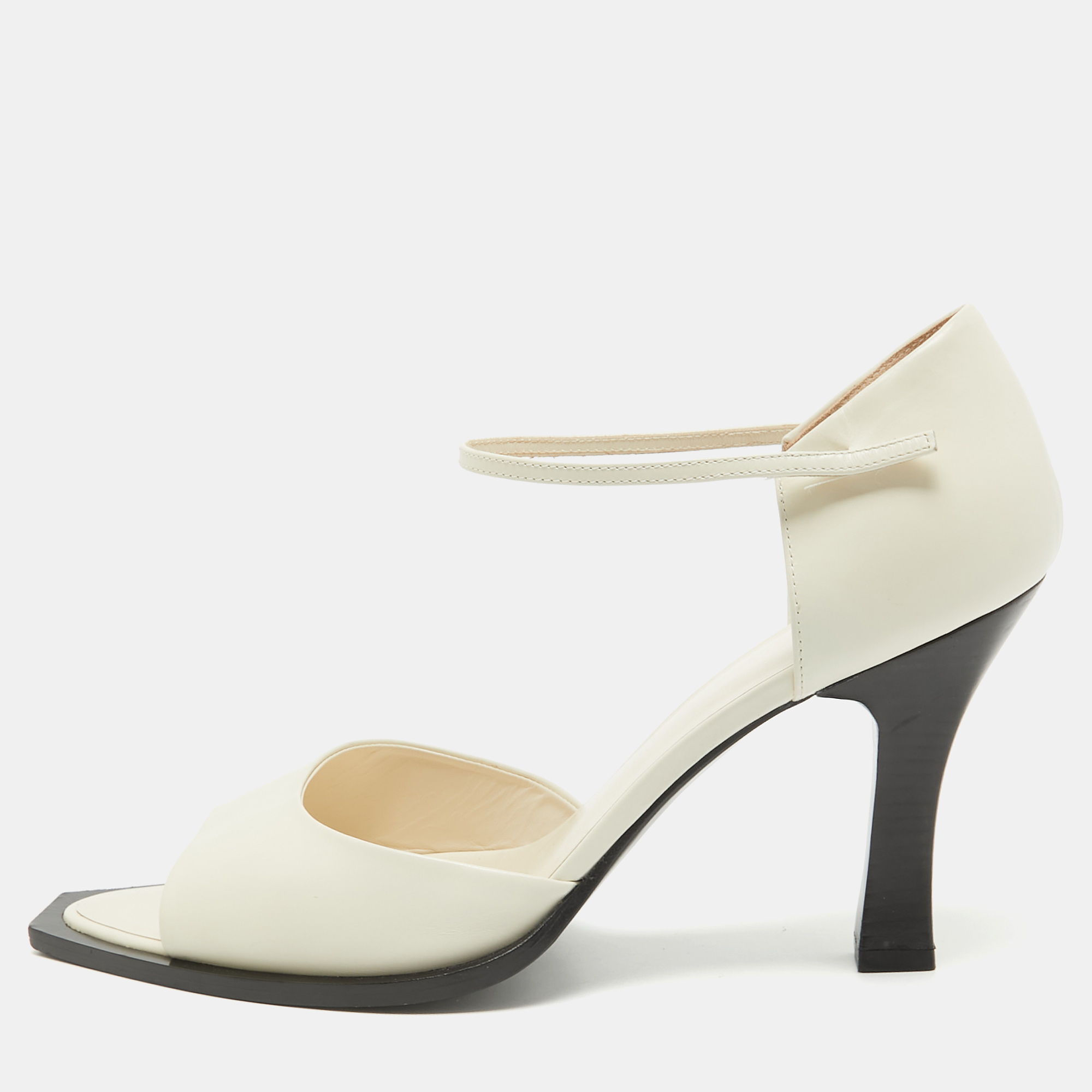 

The Row Cream Leather MJ Open Toe Ankle Strap Sandals Size