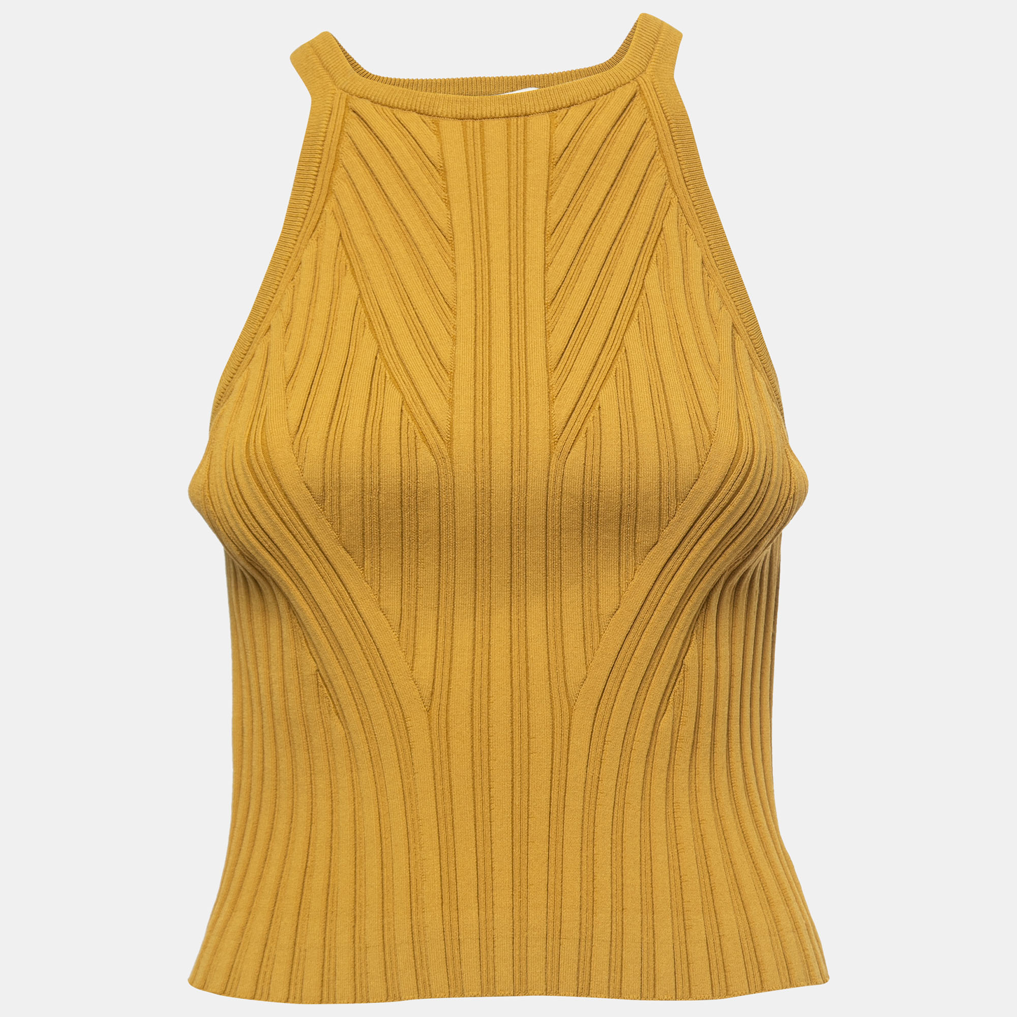 Pre-owned The Sei Yellow Ribbed Knit Sleeveless Top M