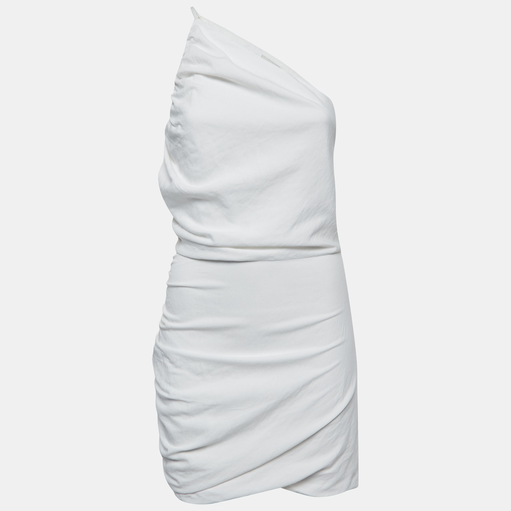 

The Sei White Canvas Ruched One Shoulder Mini Dress