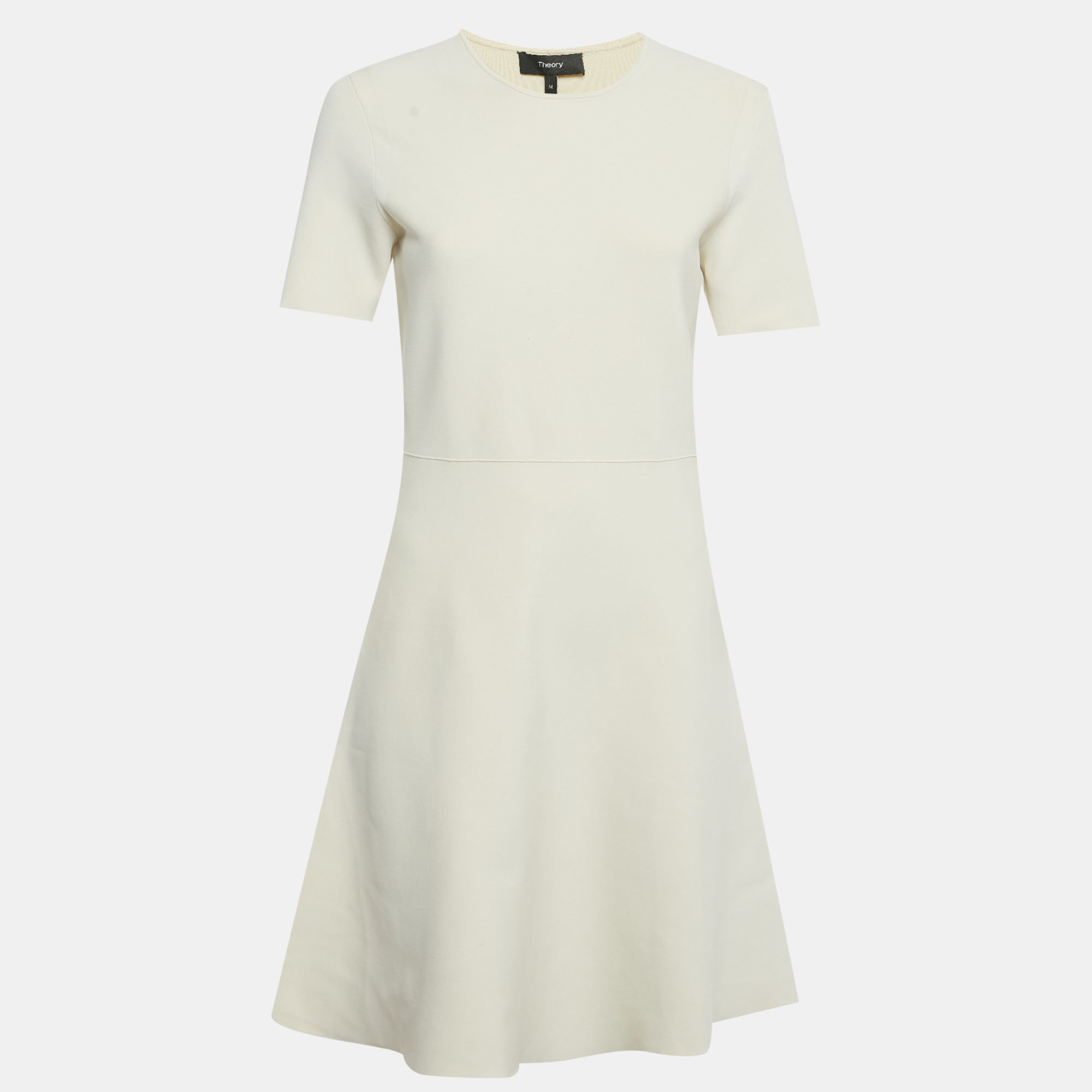 Pre-owned Theory Light Grey Stretch Knit Flared Mini Dress M In Gray