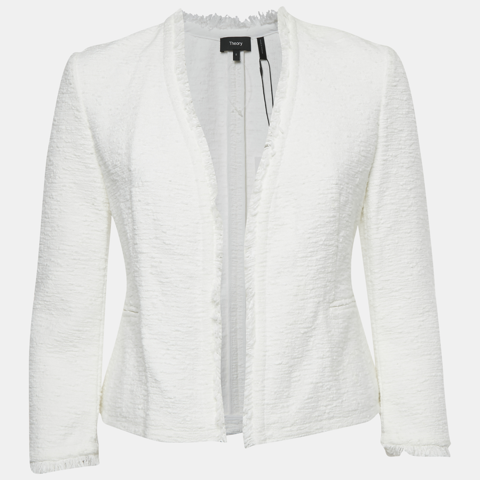 Pre-owned Theory White Spring Tweed Lindrayia R Jacket Xs