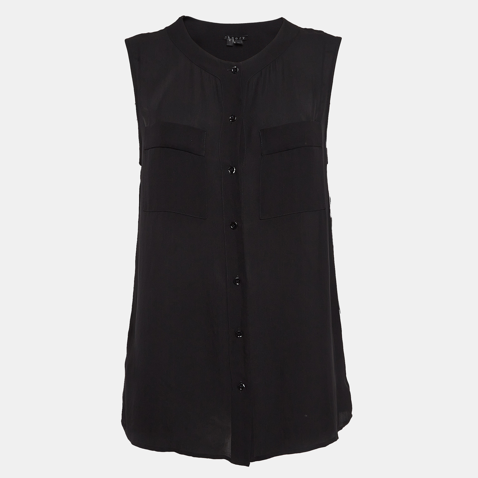 

Theory Black Silk Sleeveless Button Front Top M