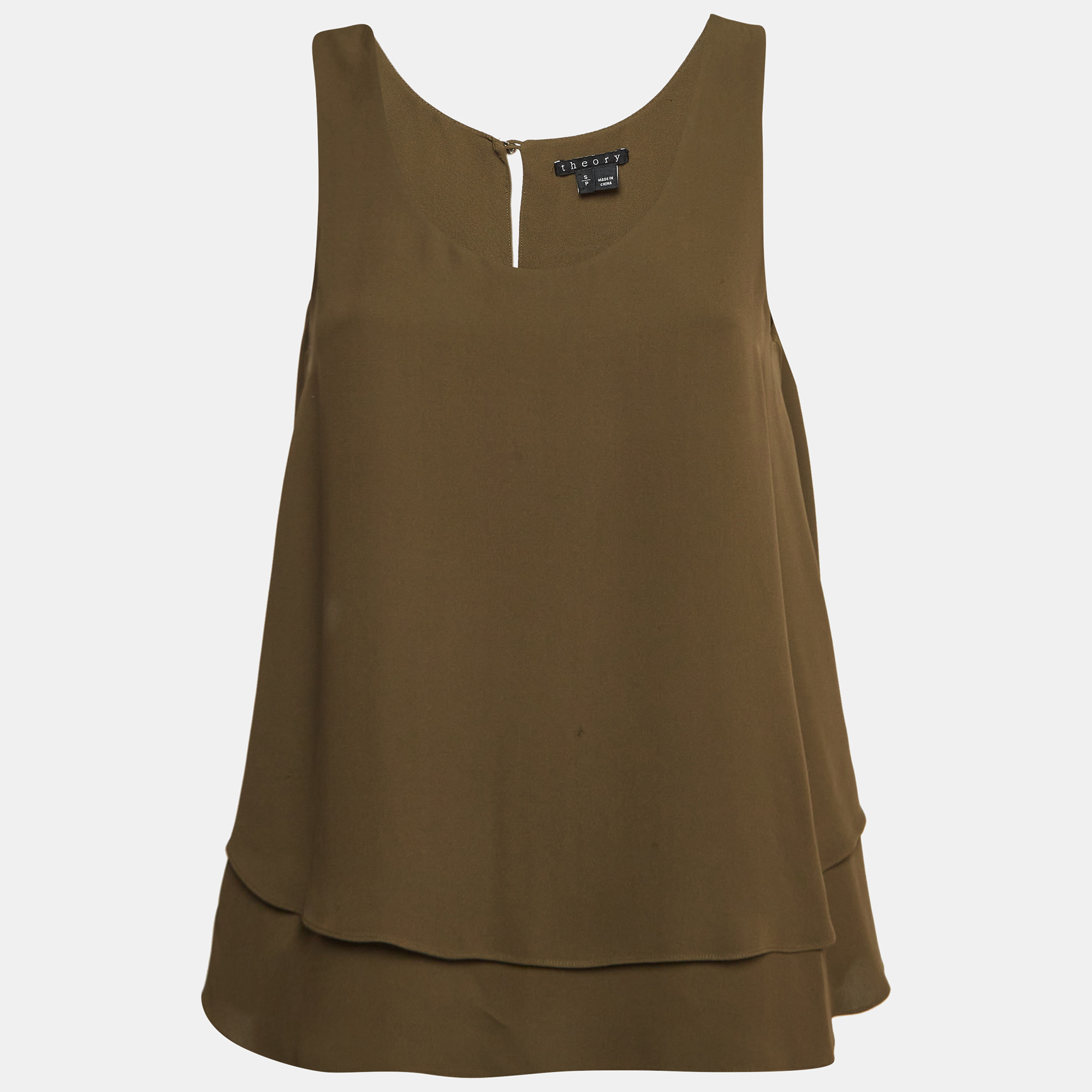 

Theory Green Silk Sleeveless Layered Top S