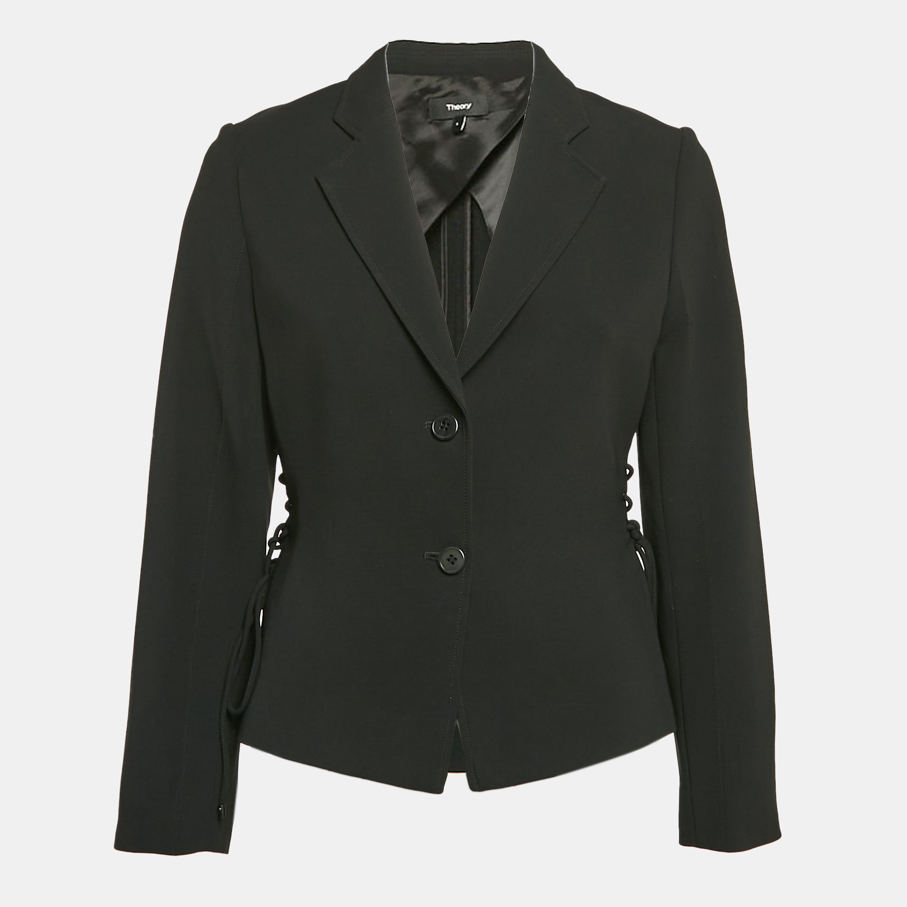 

Theory Black Crepe Lace-Up Single Breasted Blazer M