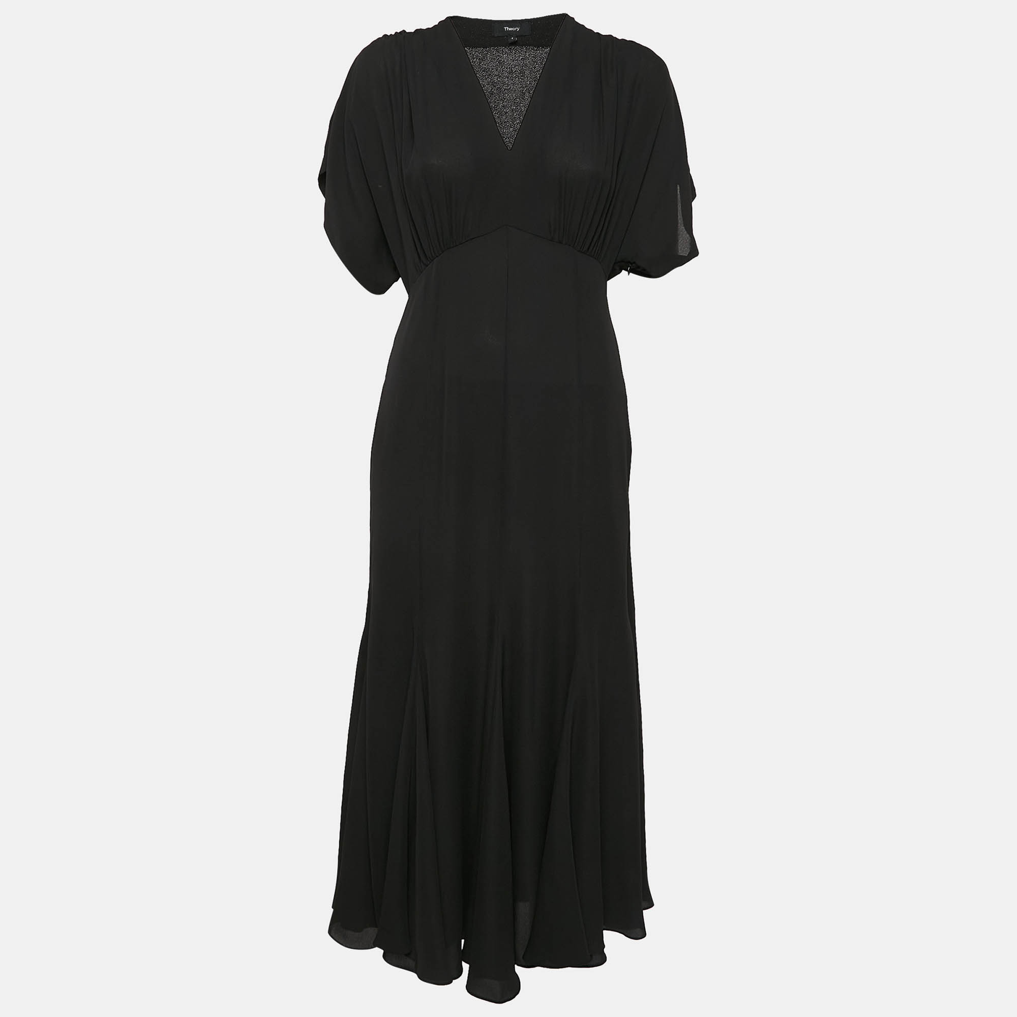 

Theory Black Crepe Flared Midi Dress XS