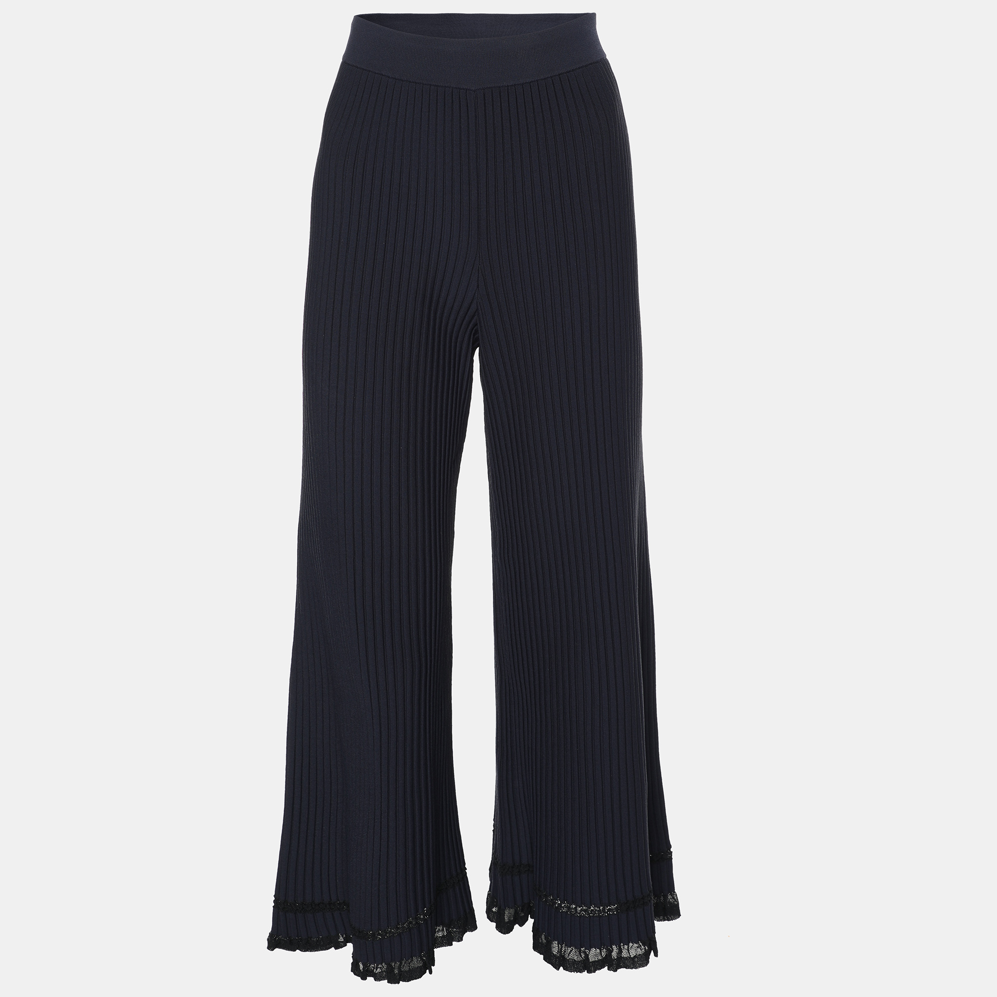 Pre-owned Theory Navy Blue Rib Knit Palazzo Pants S