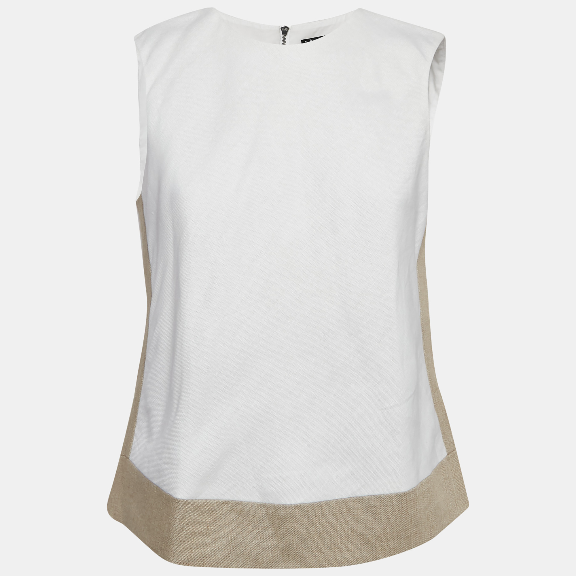 

Theory White/Brown Line Sleeveless Top M