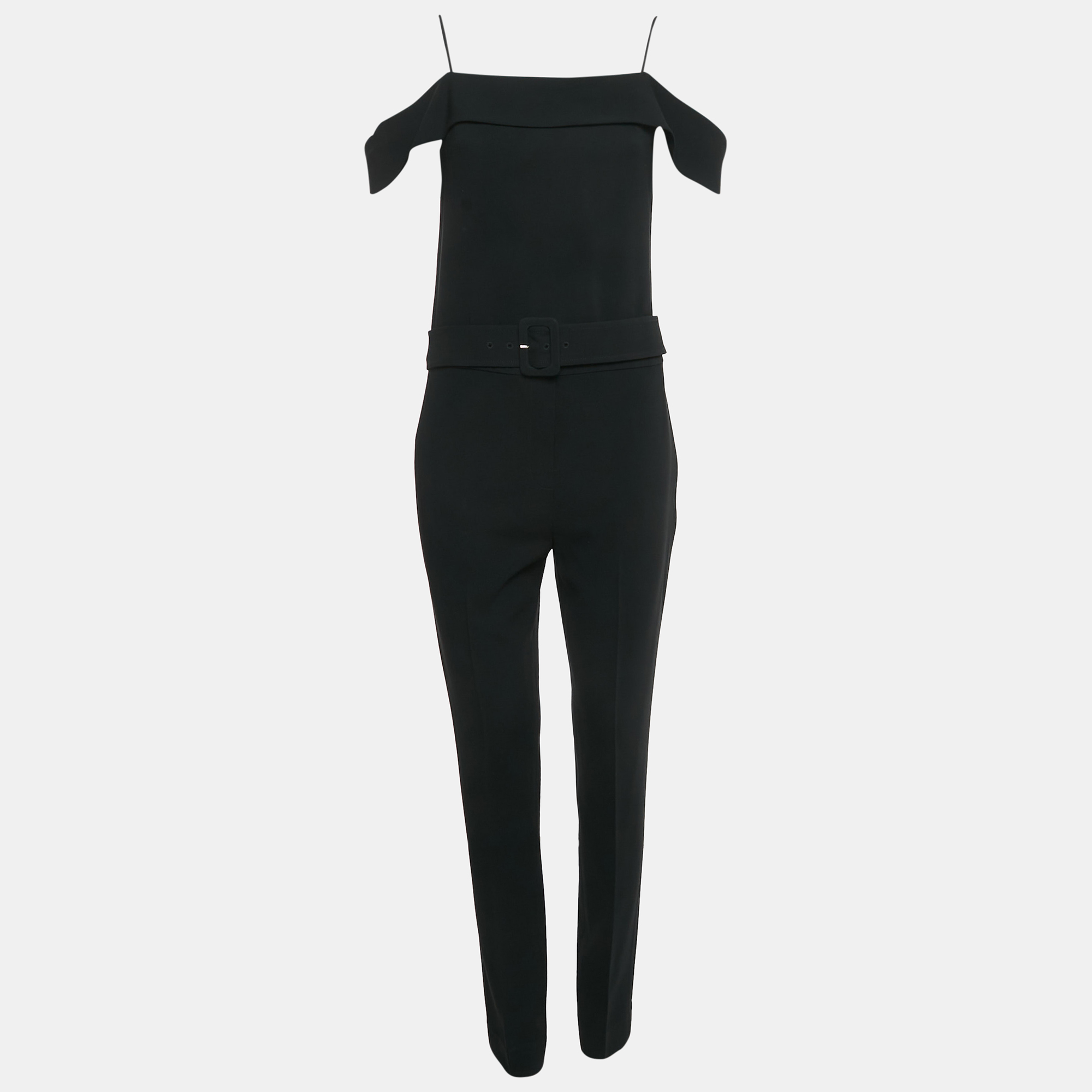 

Theory Black Crepe Off Shoulder Belted Jumpsuit M