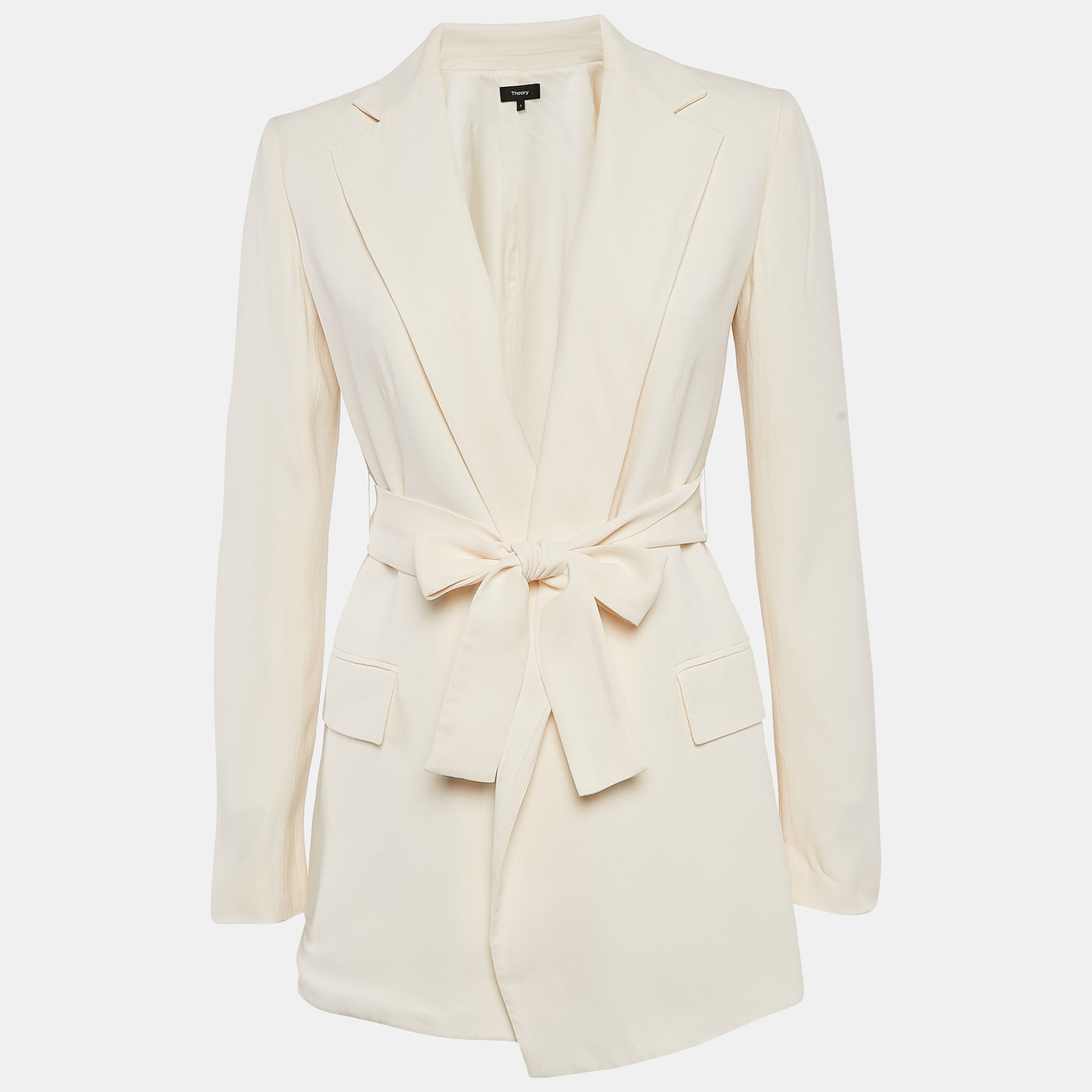 

Theory Cream Crepe Belted Blazer XS