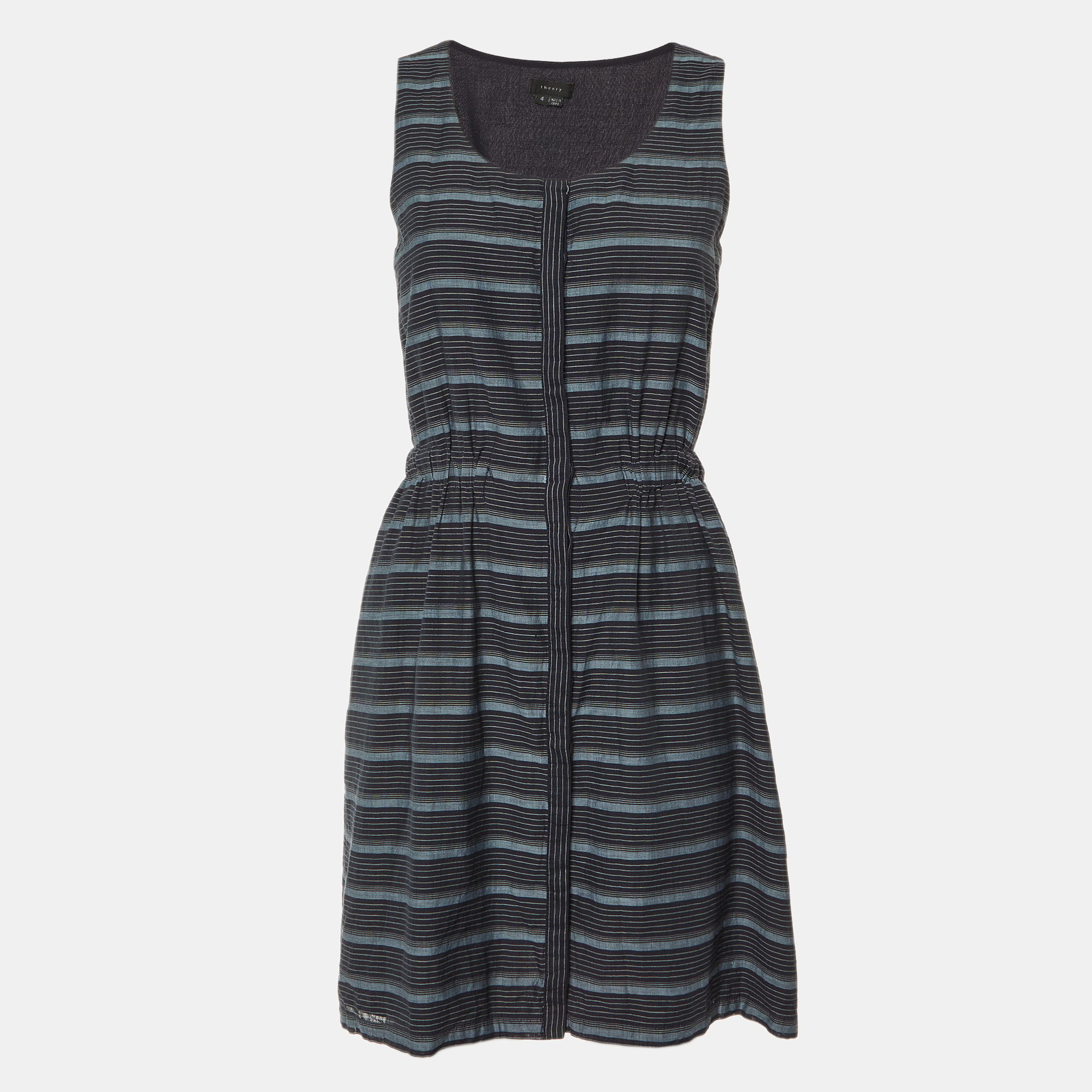 

Theory Navy Blue Striped Cotton Button Front Dress S