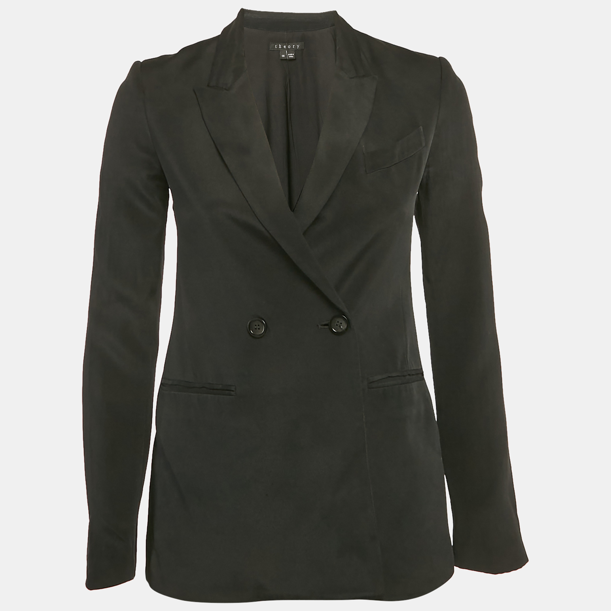 

Theory Black Silk Double Breasted Blazer XS