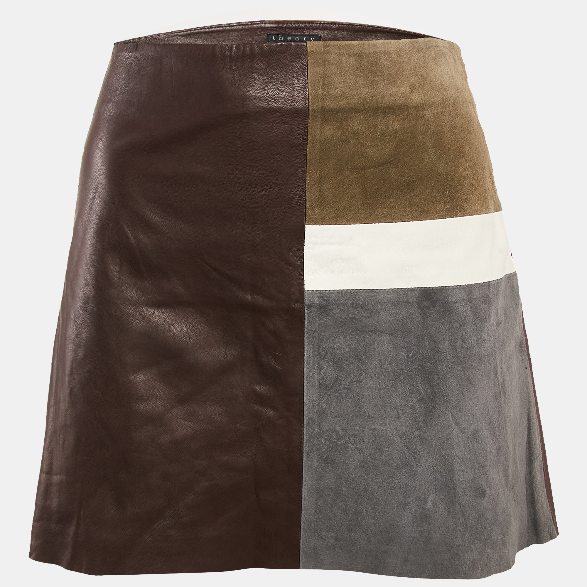 

Theory Multicolor Leather and Suede Patch Detail Mini Skirt S