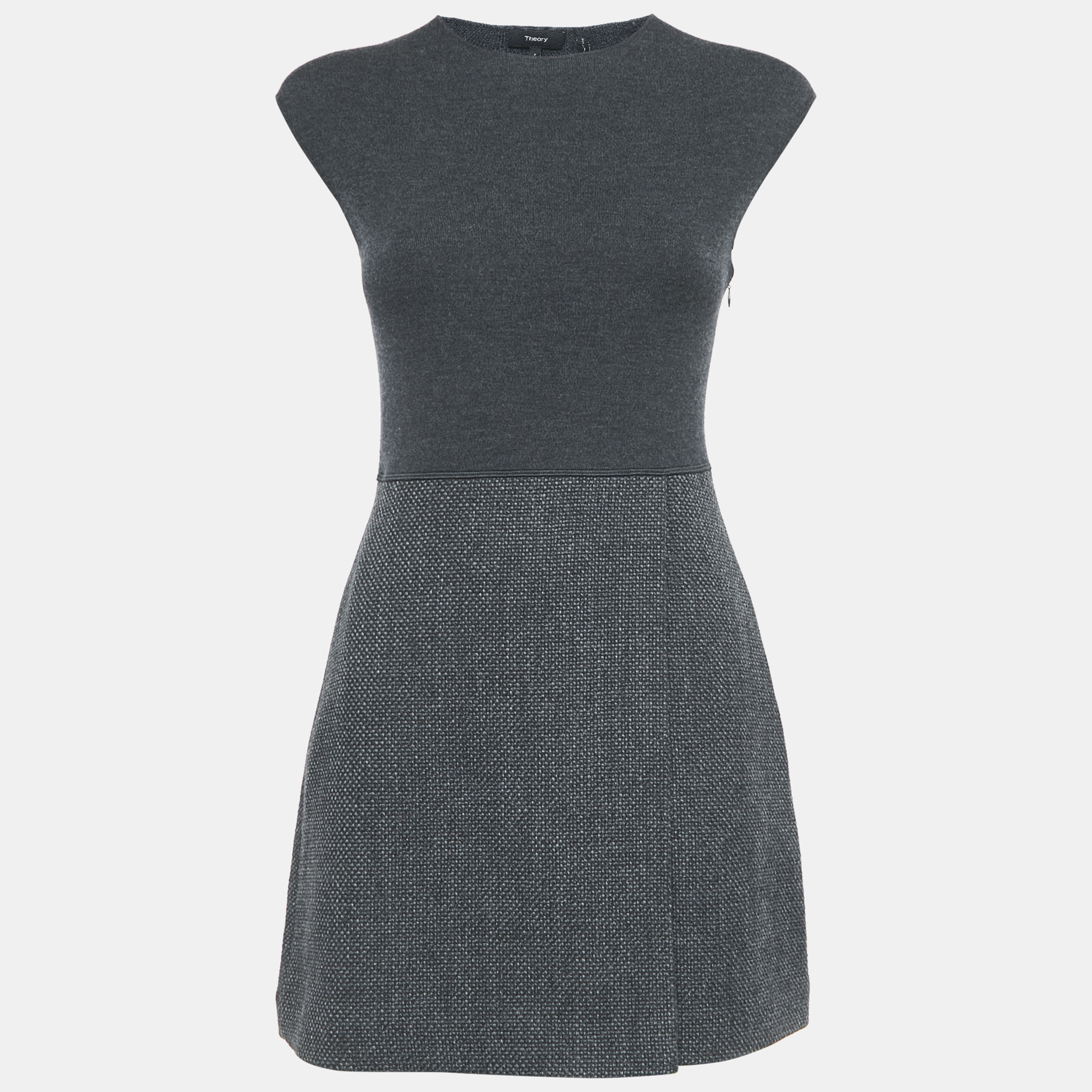 

Theory Grey Wool Jersey and Jute Mini Dress XS