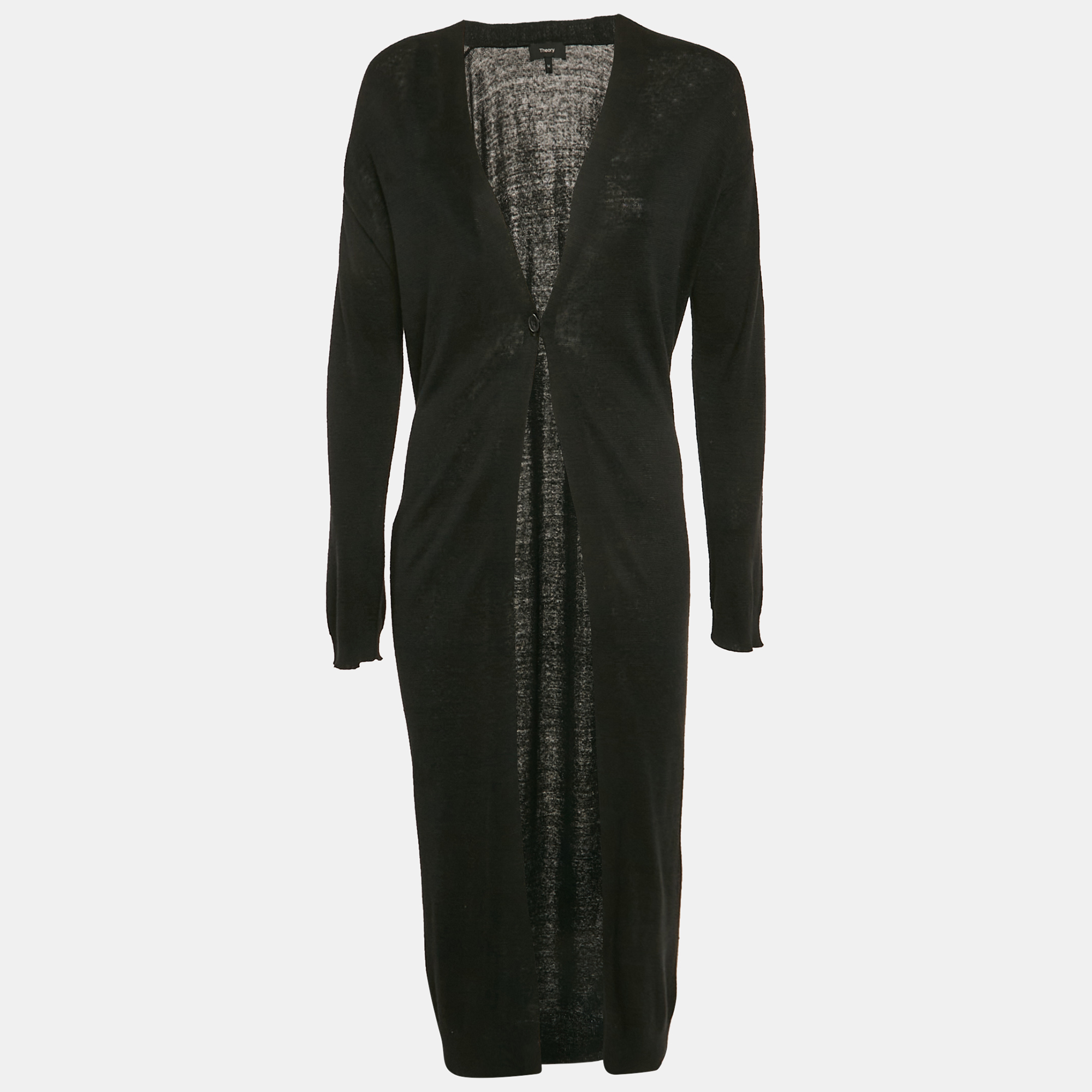 

Theory Black Linen Knit Long Cardigan M