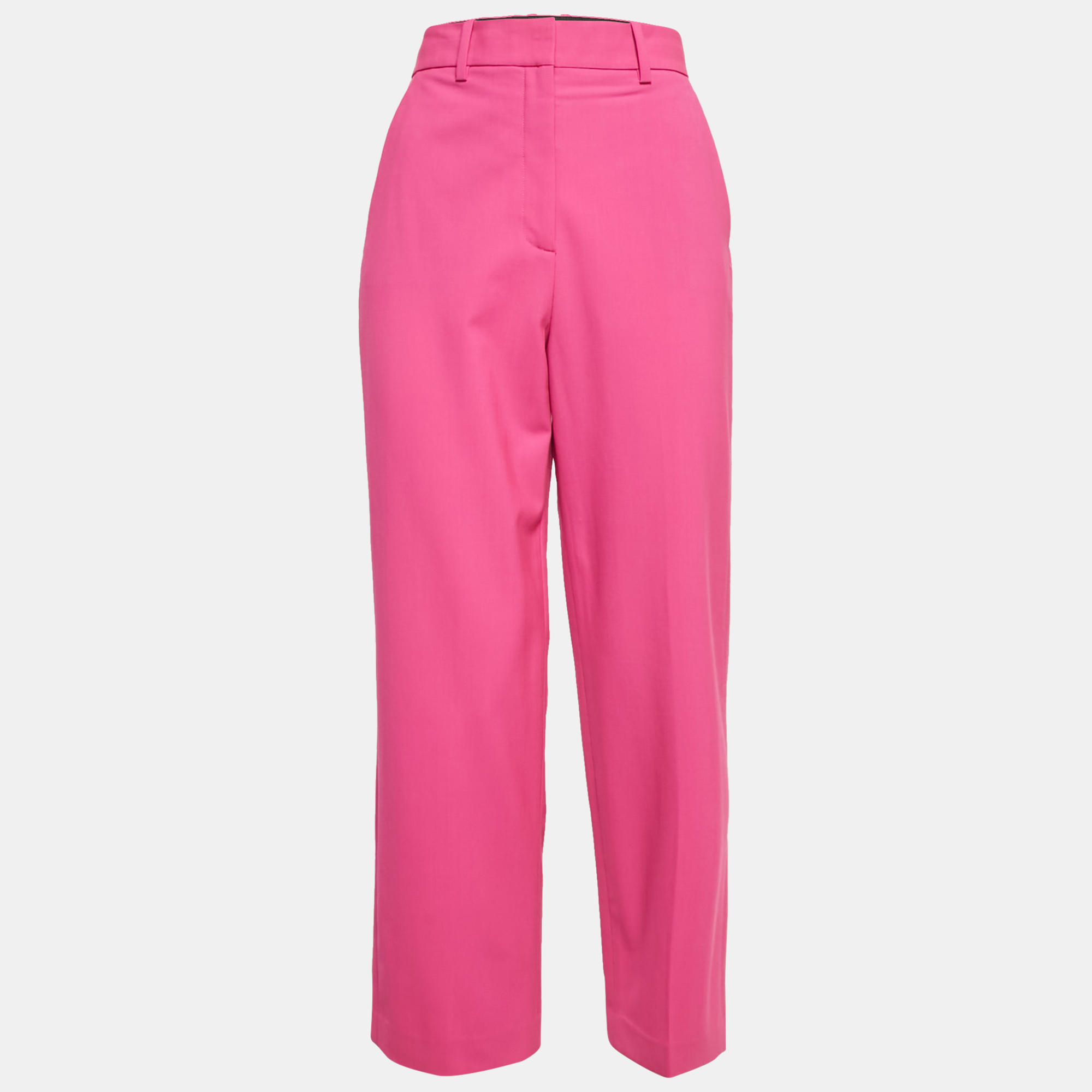 Pre-owned Theory Pink Wool Straight Leg Trousers S
