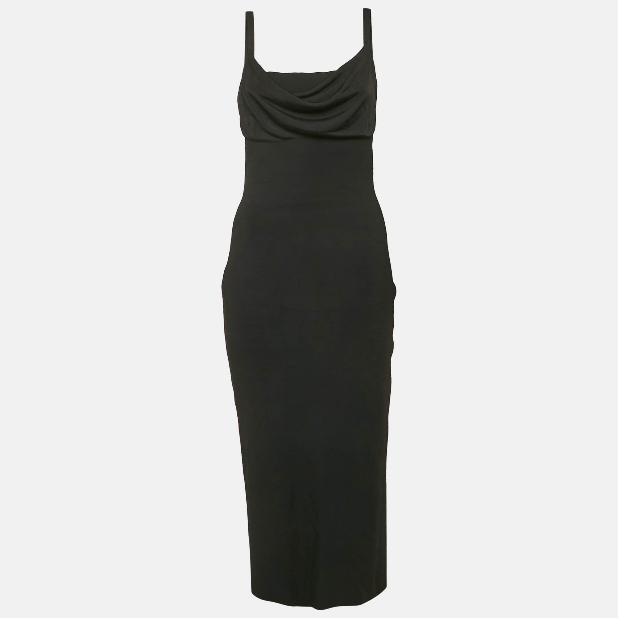 

Theory Black Stretch Knit Cowl Neck Midi Dress S