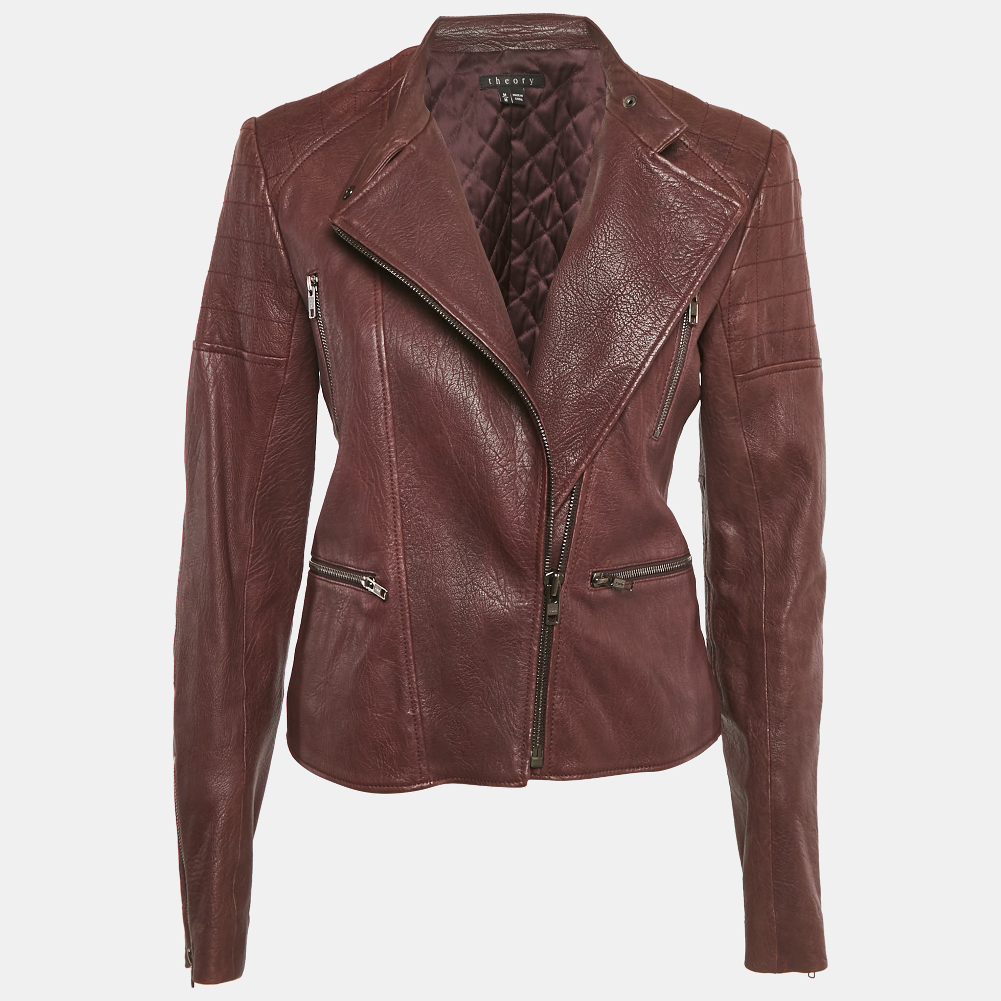 

Theory Burgundy Leather Rider Jacket M