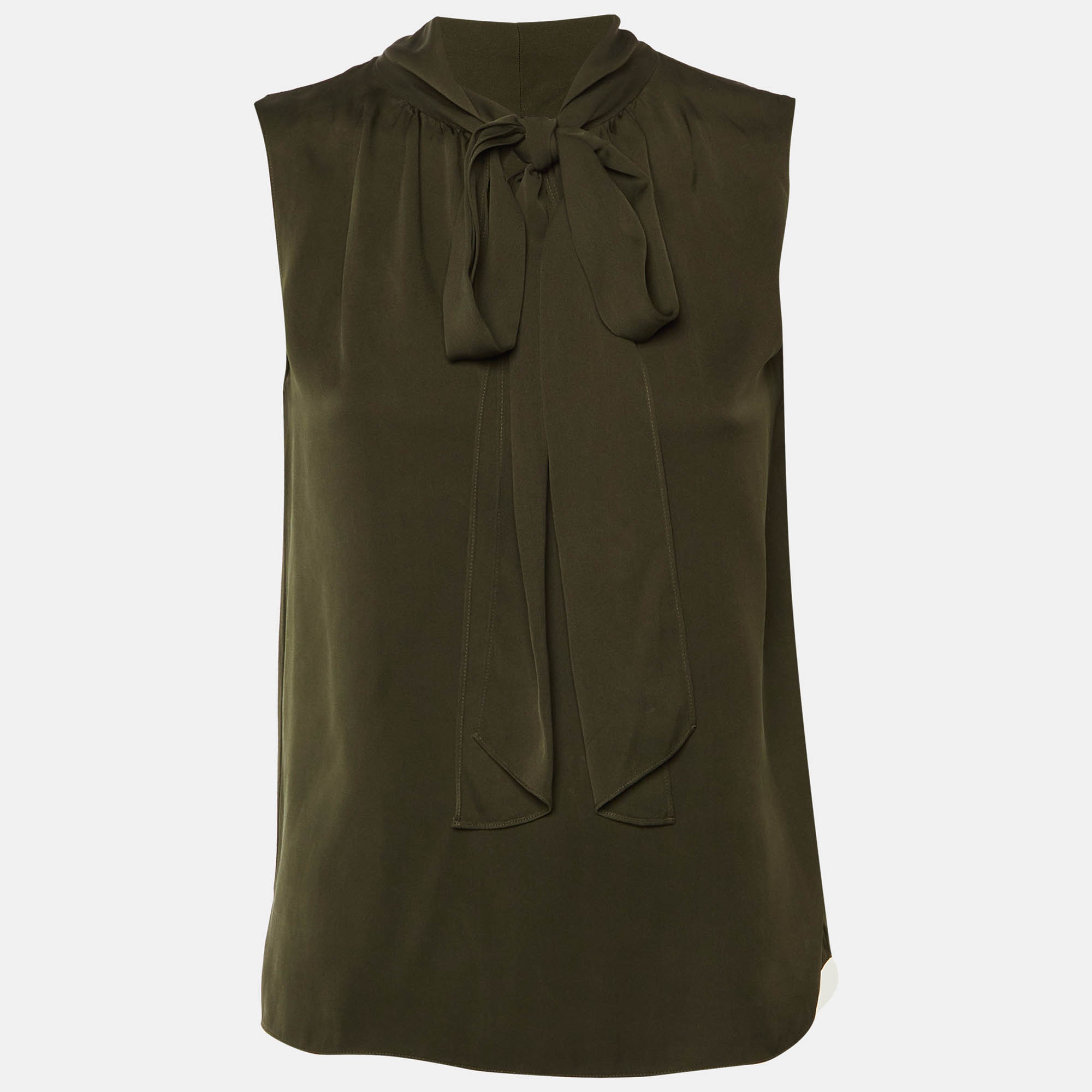 

Theory Olive Green Silk Tie Neck Sleeveless Top S