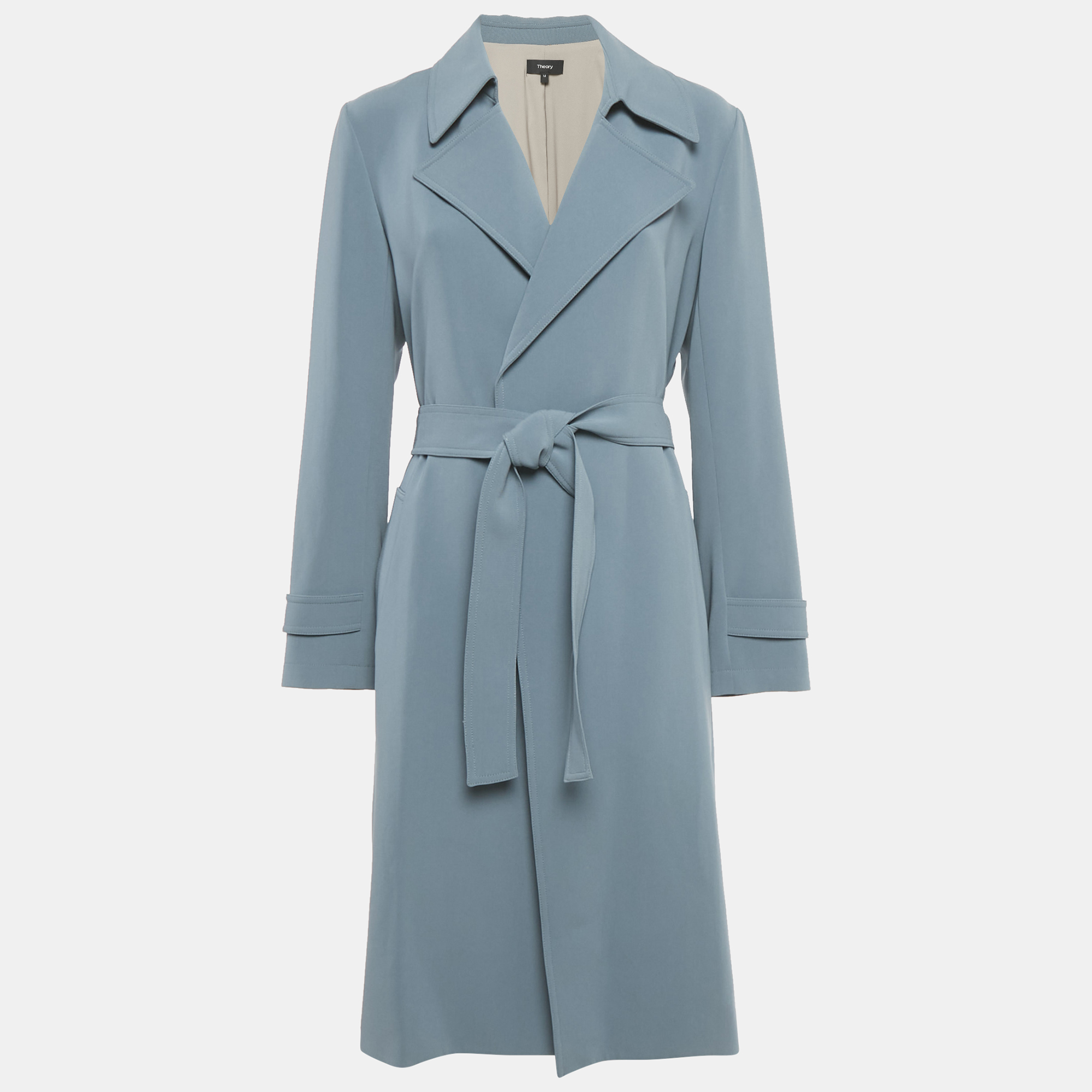 

Theory Blue Crepe Open Front Belted Coat M