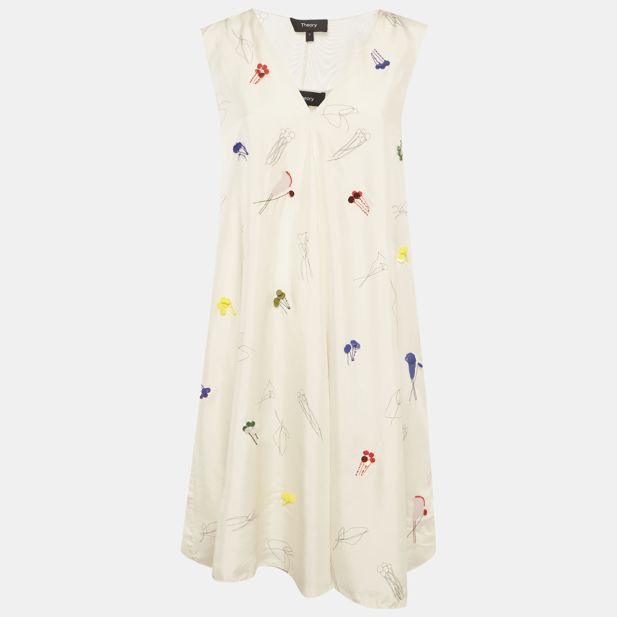 

Theory Cream Abstract Print Embroidered A-Line Dress S