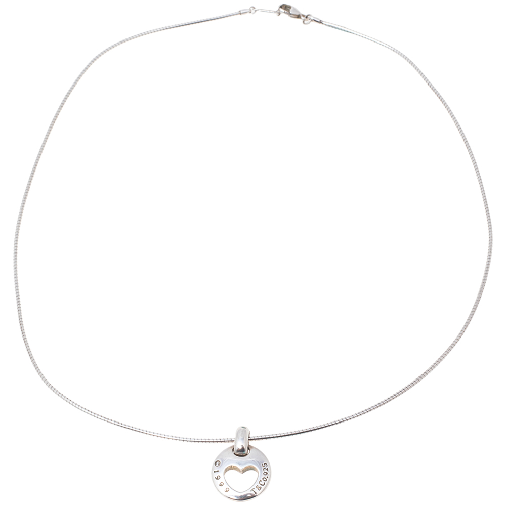 

Tiffany & Co. Silver Stencil Open Heart Pendant Necklace