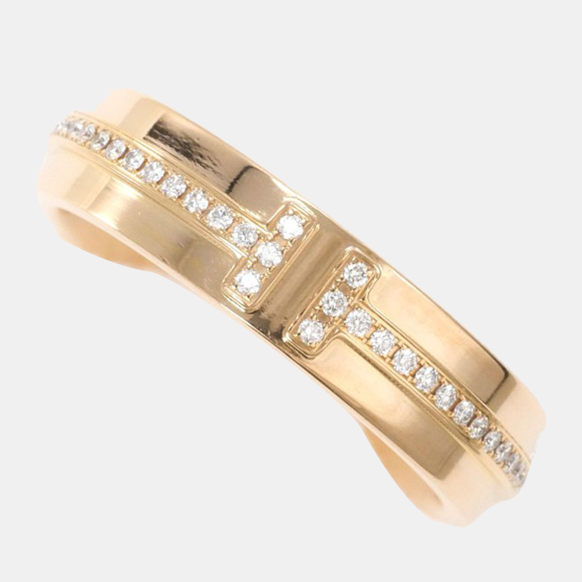 

Tiffany & Co. 18K Rose Gold and Diamond T Two Band Ring EU 47.5