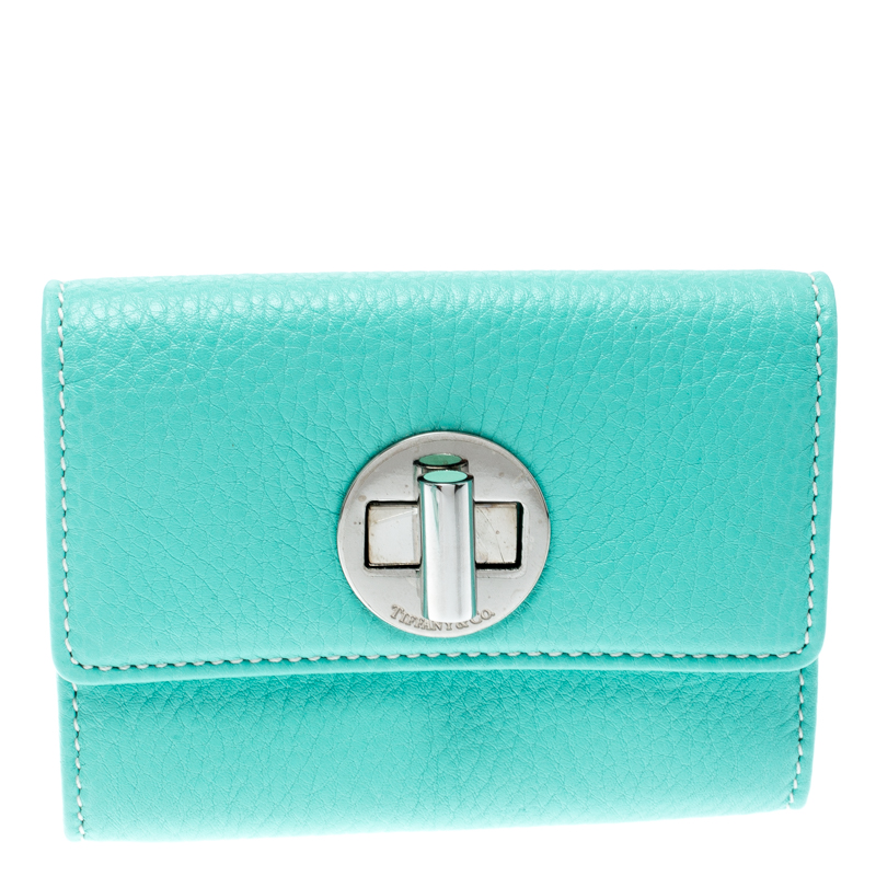 Tiffany & Co. Turquoise Leather Turnlock Wallet
