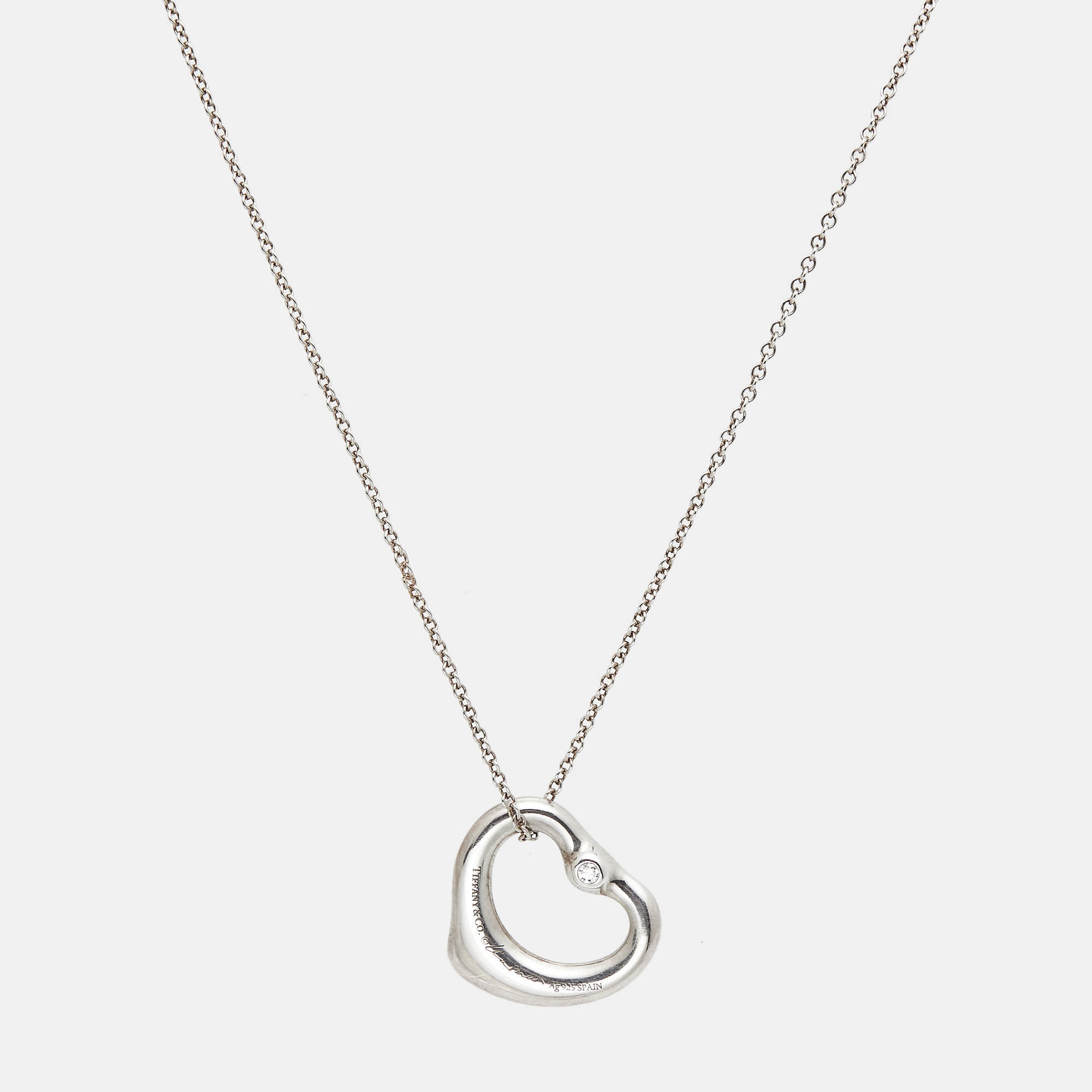 

Tiffany & Co. Elsa Peretti Open Heart Diamond Sterling Silver Necklace