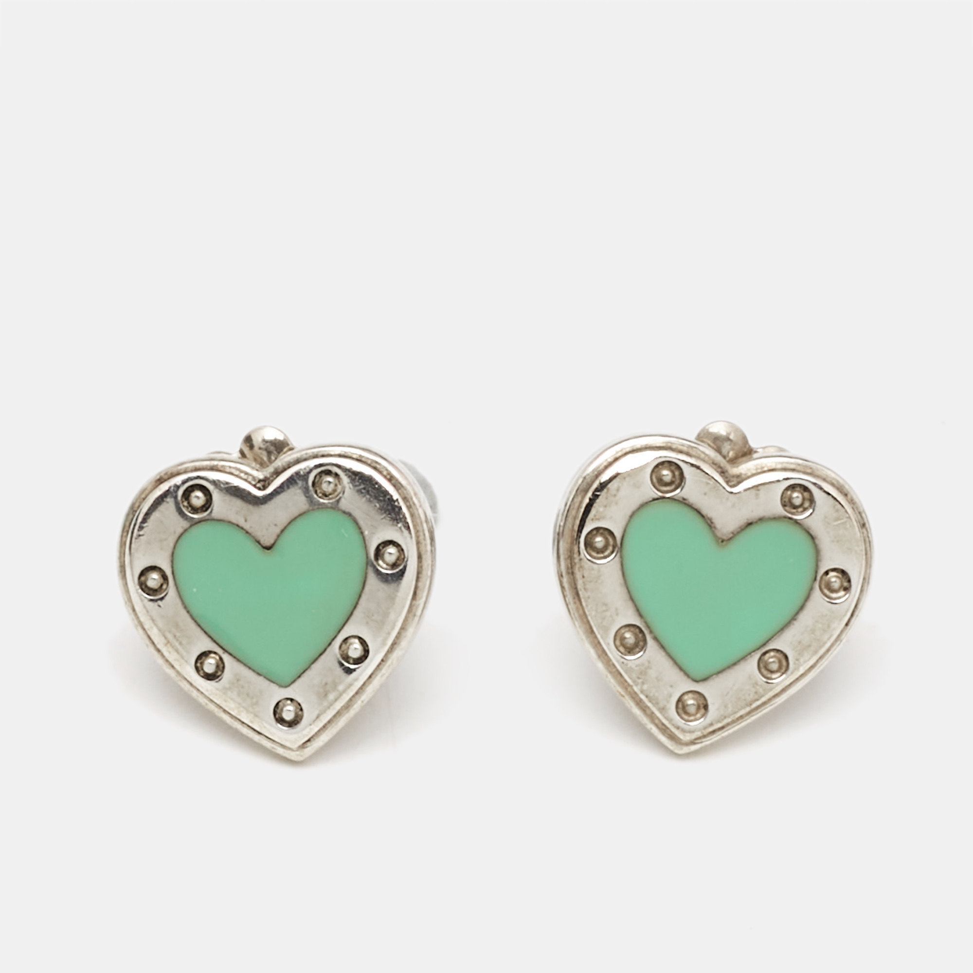 

Tiffany & Co. Love Tiffany Blue® Enamle Heart Sterling Silver Stud Earrings