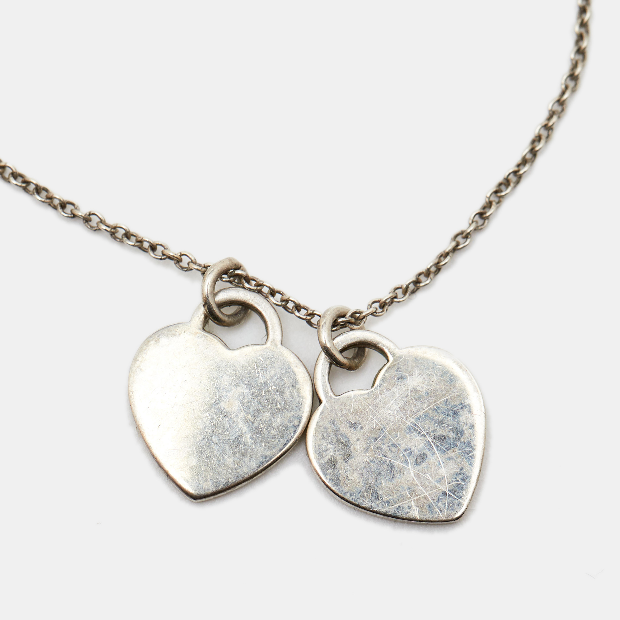 Tiffany & Co. Return to Tiffany Blue Enamel Double Heart Tag Sterling Silver Necklace 