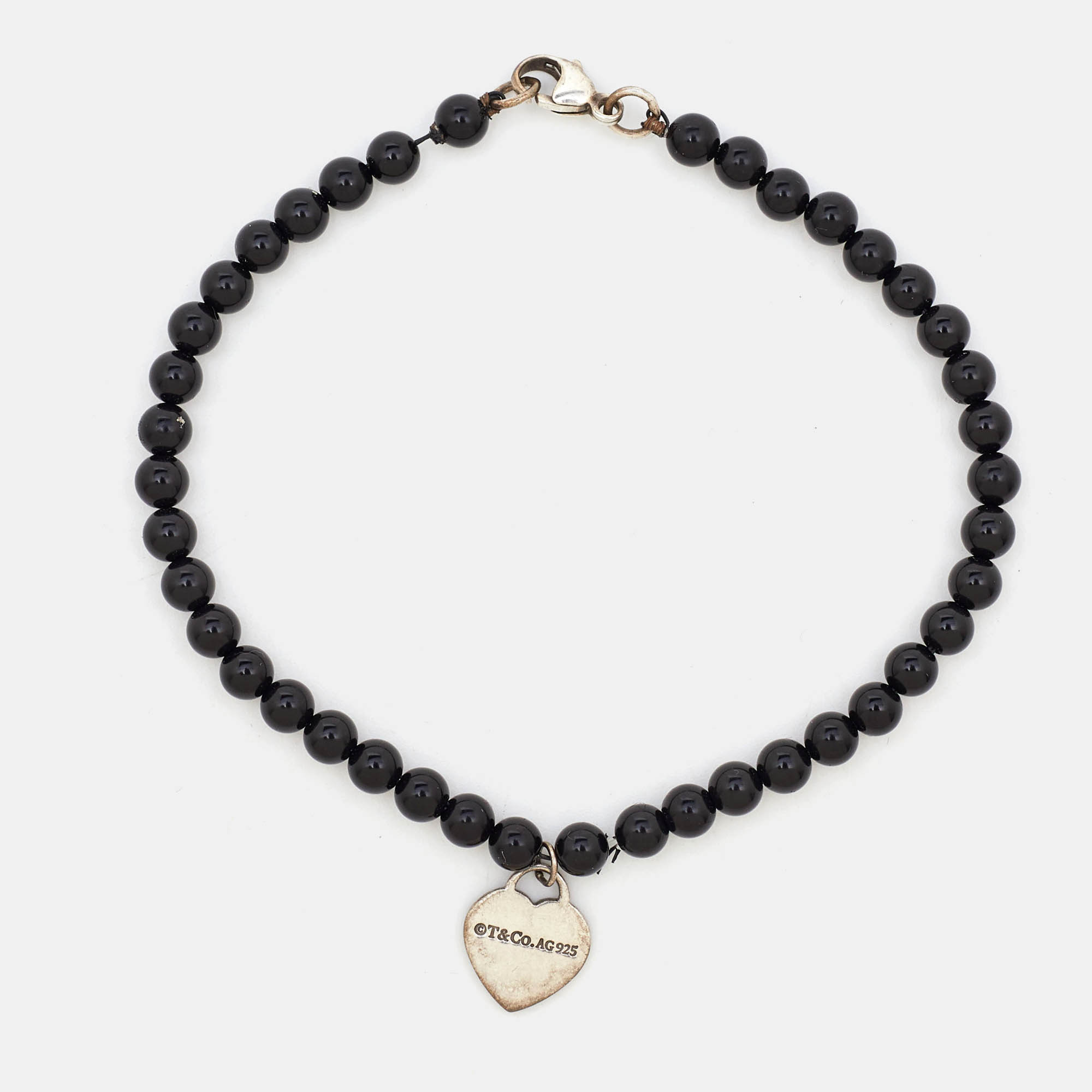 

Tiffany & Co. Return To Tiffany Silver Heart Tag Onyx Bead Bracelet, Black