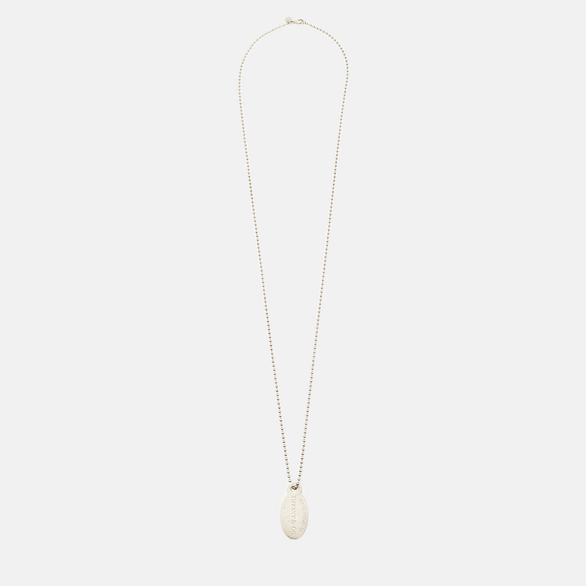 Tiffany & Co. Return To Tiffany Oval Tag Silver Beaded Chain Necklace 
