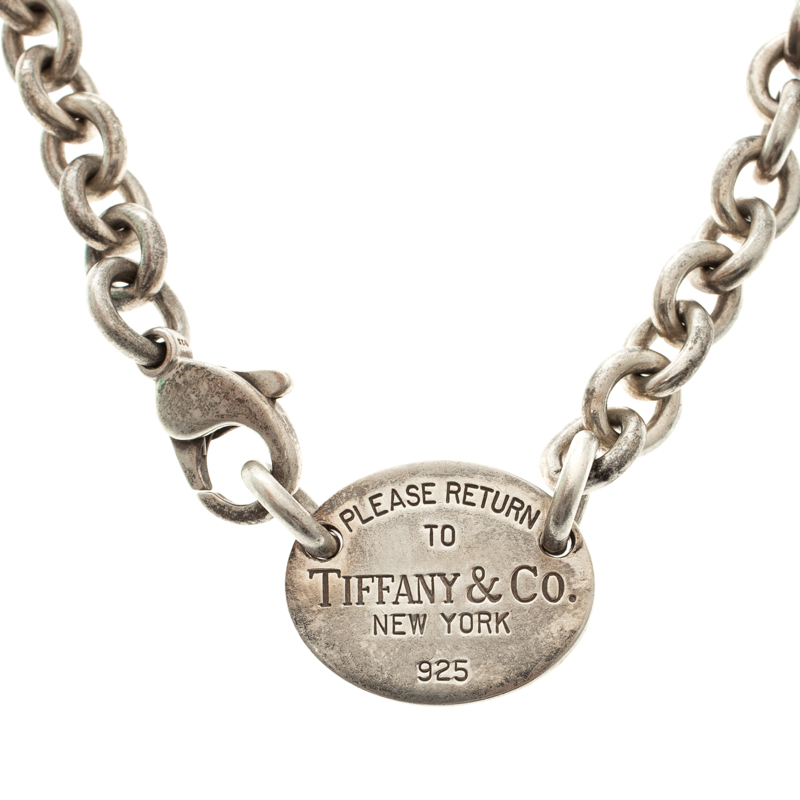 Pre Owned Tiffany & Co Return To Tiffany Oval Tag Silver Necklace