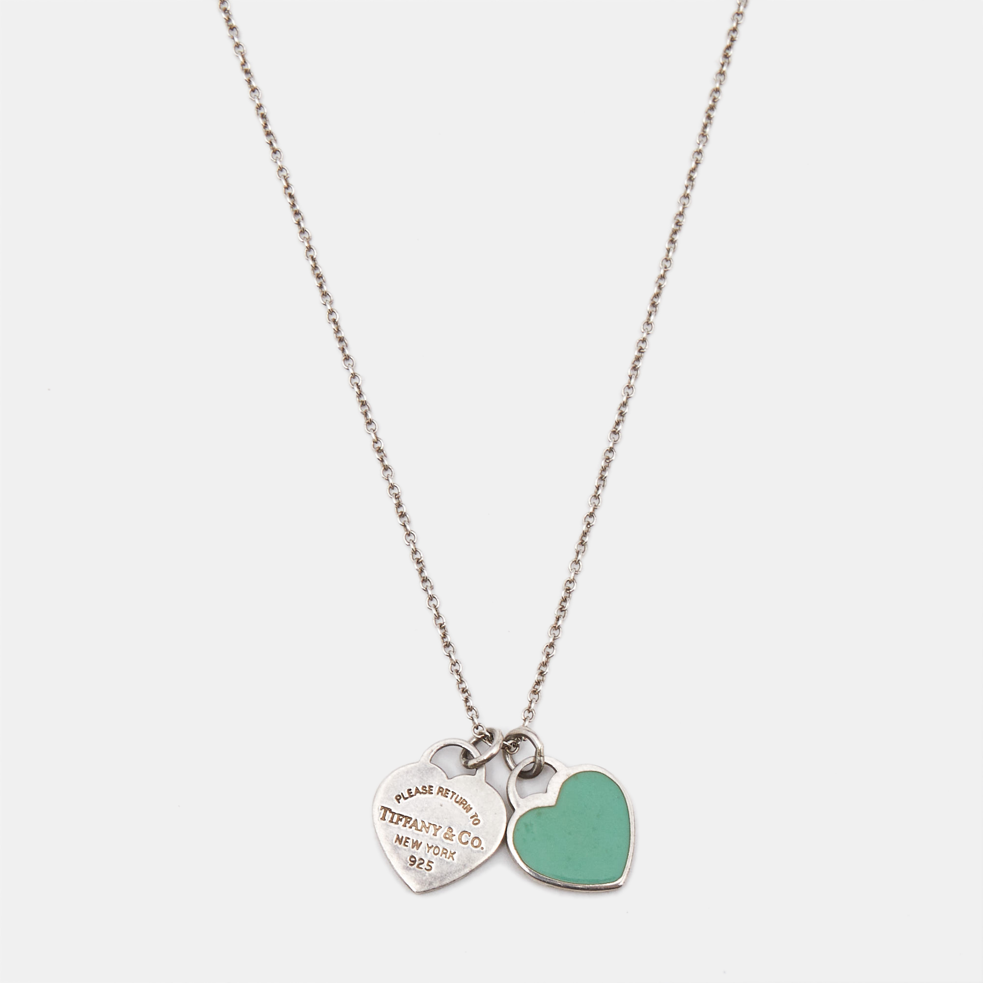 

Tiffany & Co. Return To Tiffany Double Heart Tag Enamel Sterling Silver Pendant Necklace