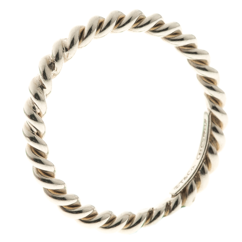 Pre Owned Tiffany & Co. Twist Silver Narrow Band Ring Size 55