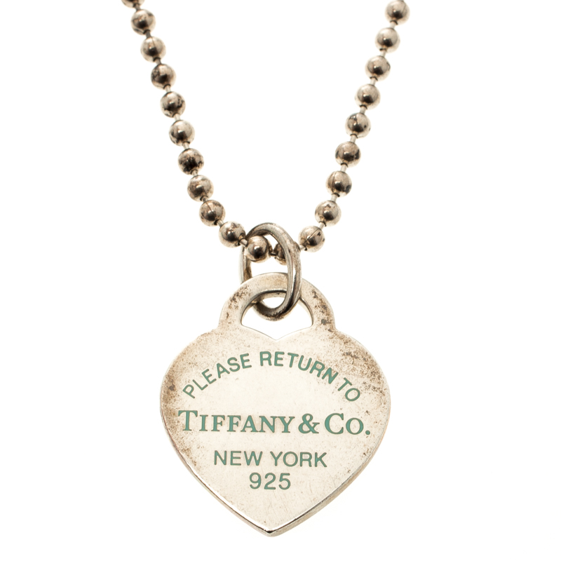 Tiffany & Co. Return To Tiffany Heart Tag Enamel Finish Pendant Silver Bead Necklace