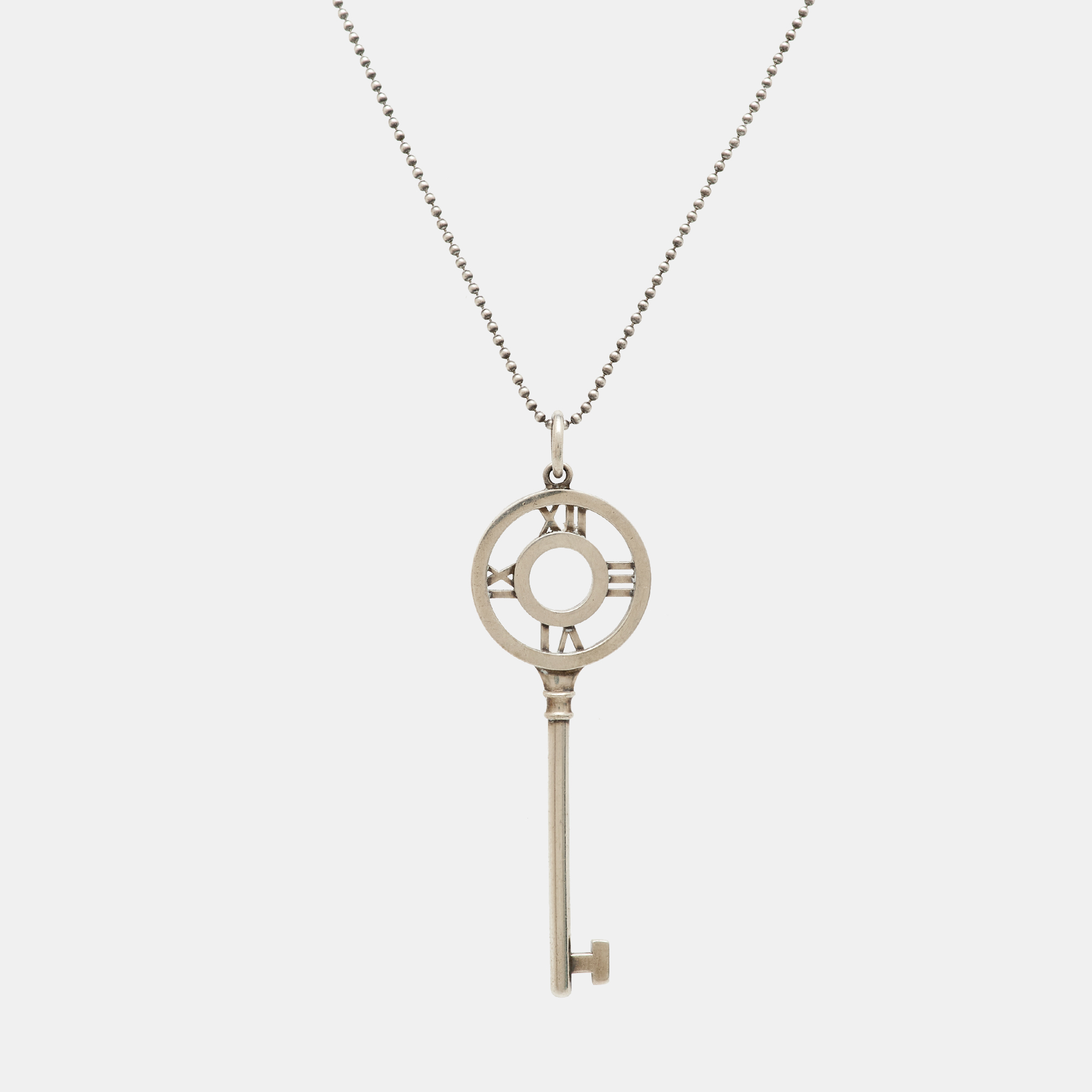 

Tiffany & Co. Atlas Key Silver 925 Pendant Beaded Chain Necklace