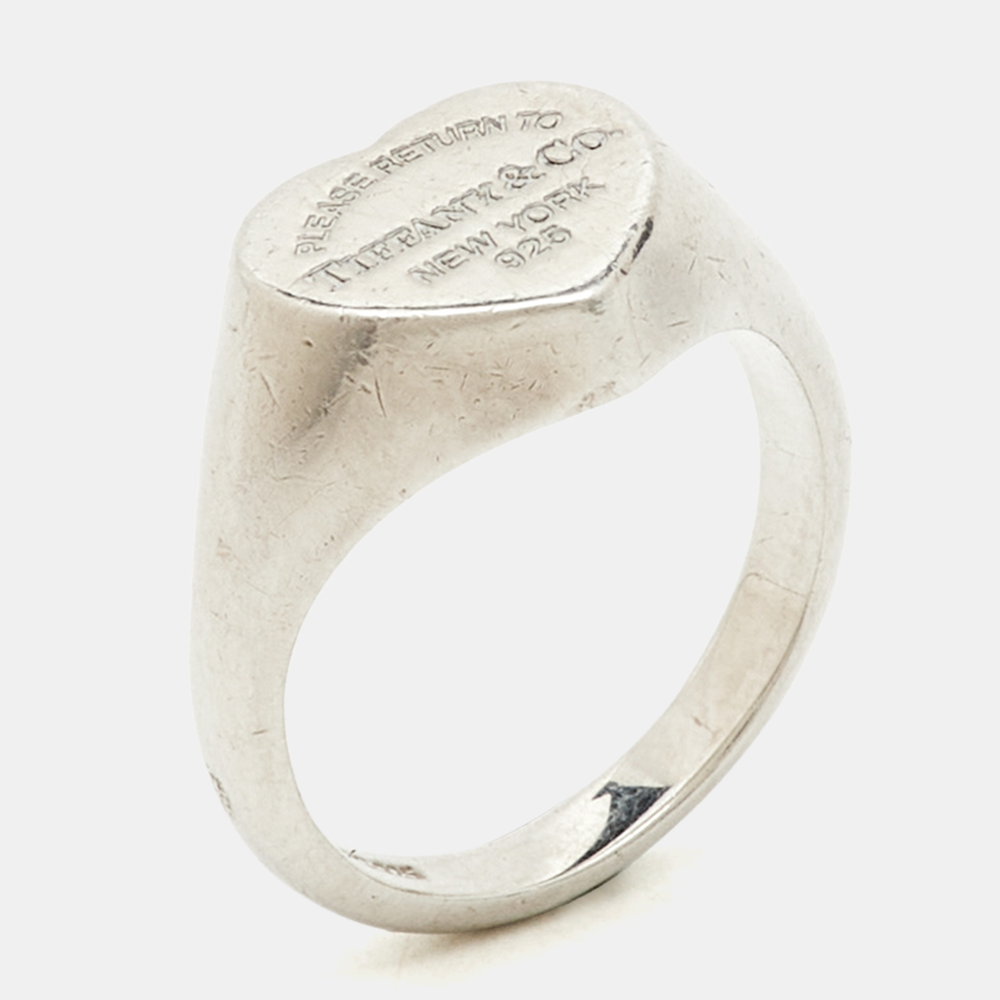 Pre-owned Tiffany & Co Return To Tiffany Silver 925 Heart Signet Ring Size 50