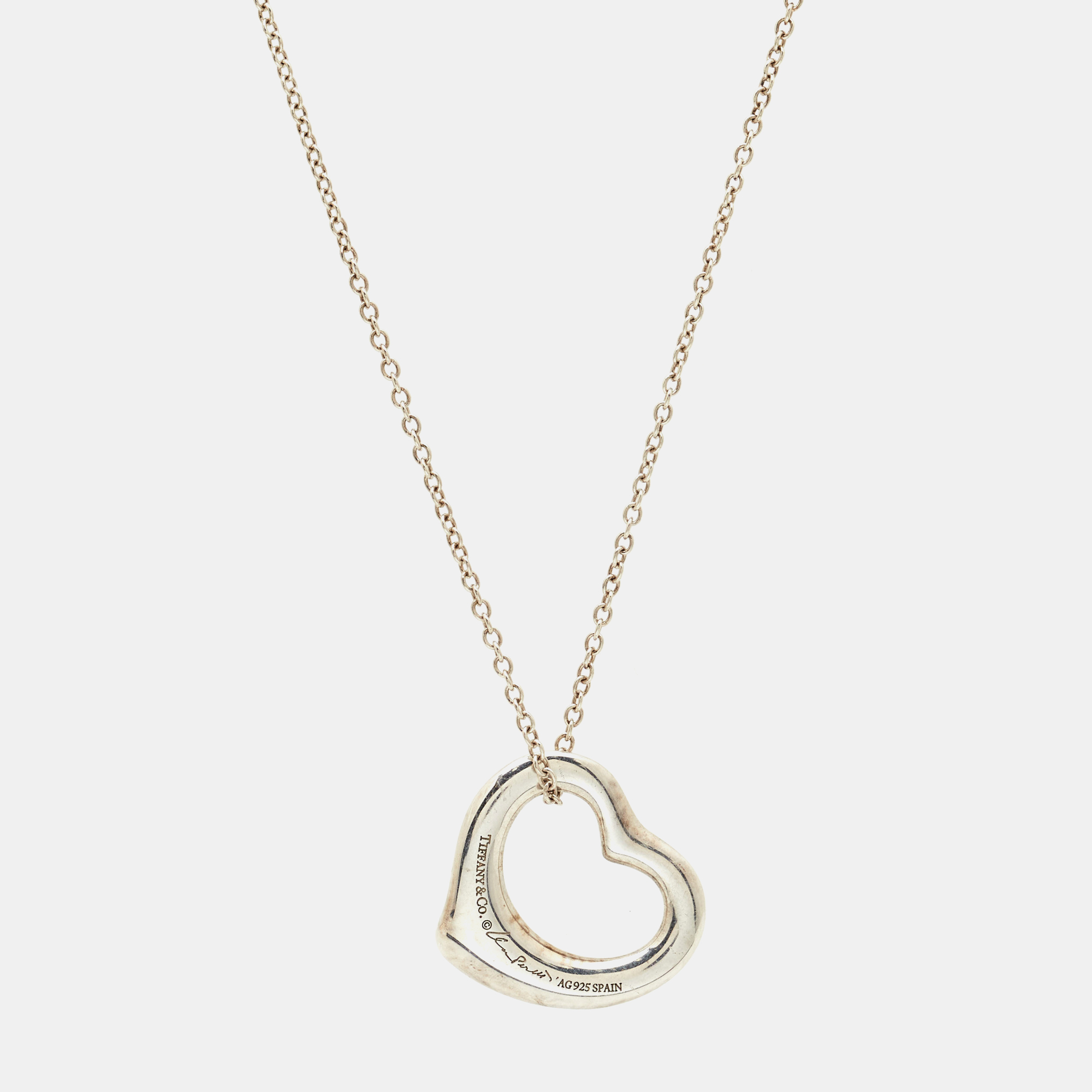 Pre-owned Tiffany & Co Elsa Peretti Open Heart Sterling Silver 925 Pendant Necklace