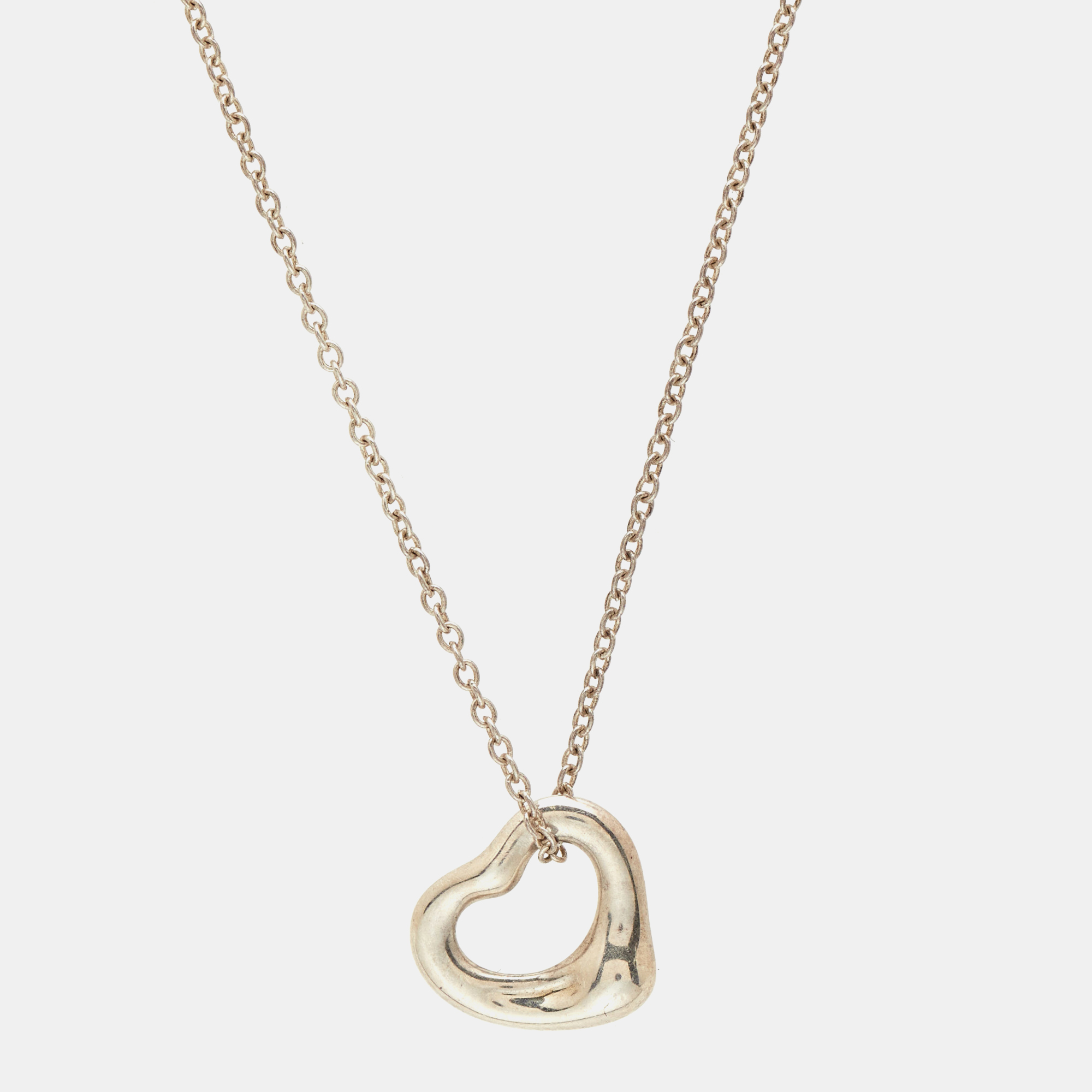 Pre-owned Tiffany & Co Elsa Peretti Open Heart Sterling Silver Pendant Necklace