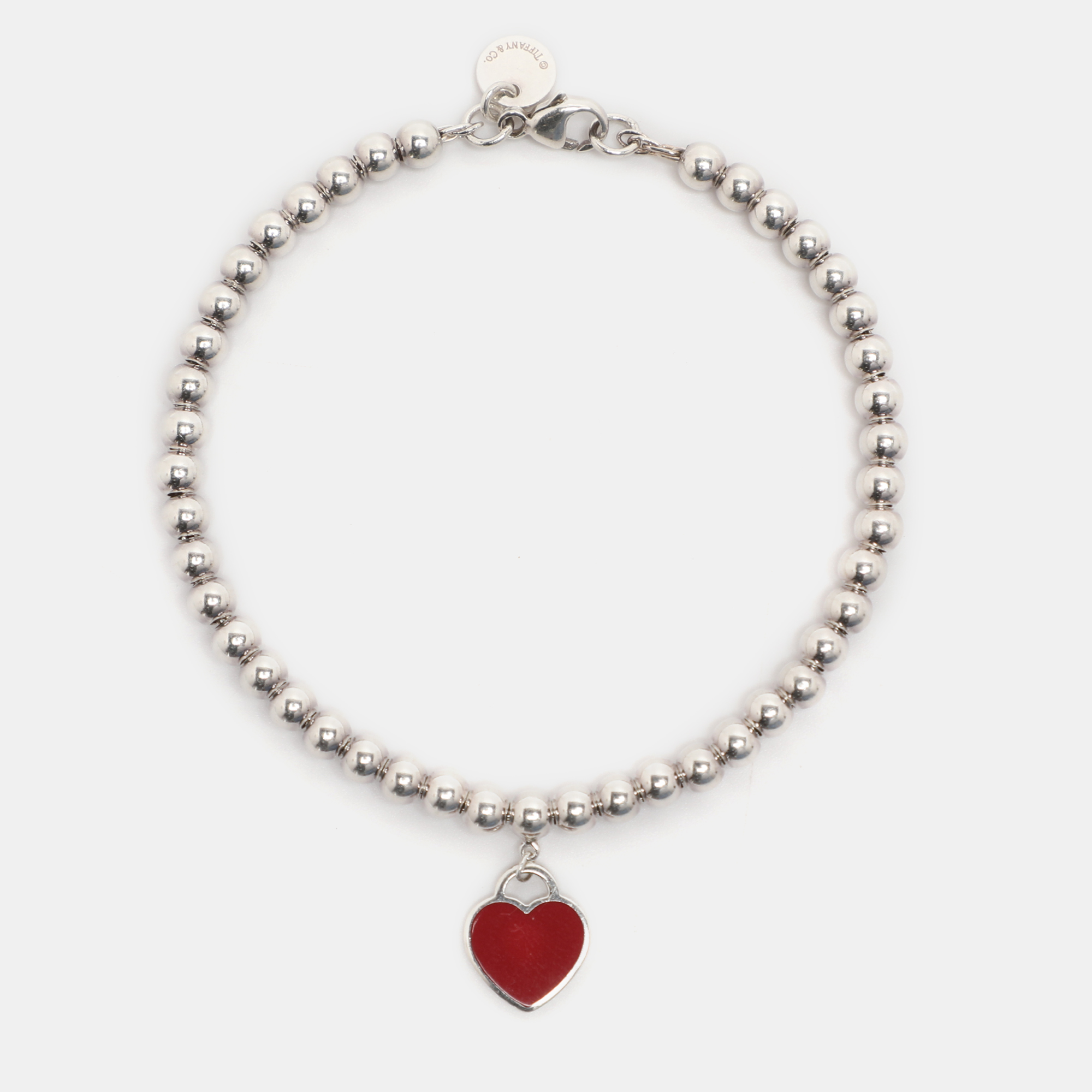 

Tiffany & Co. Return to Tiffany Heart Tag Enamel Sterling Silver Beads Bracelet, Red