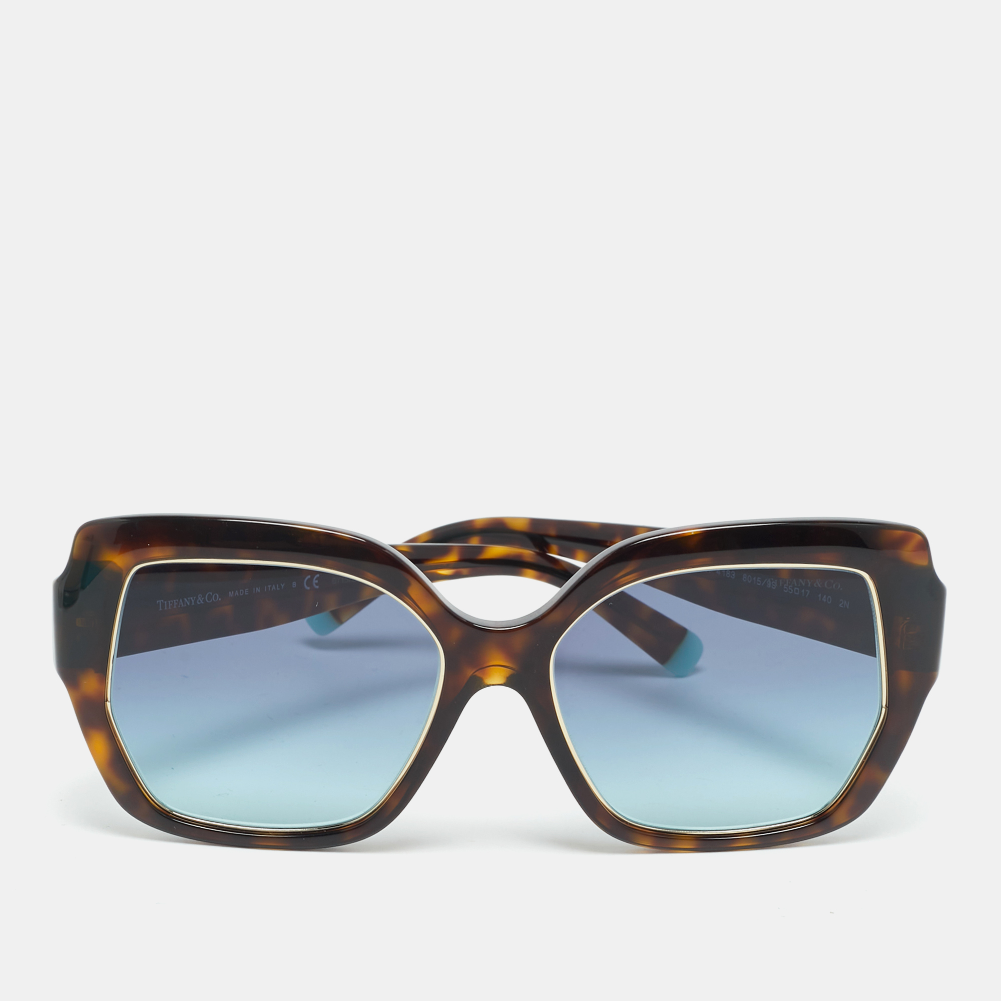 Pre-owned Tiffany & Co Tortoise Brown/blue Gradient Tf4183 Square Sunglasses