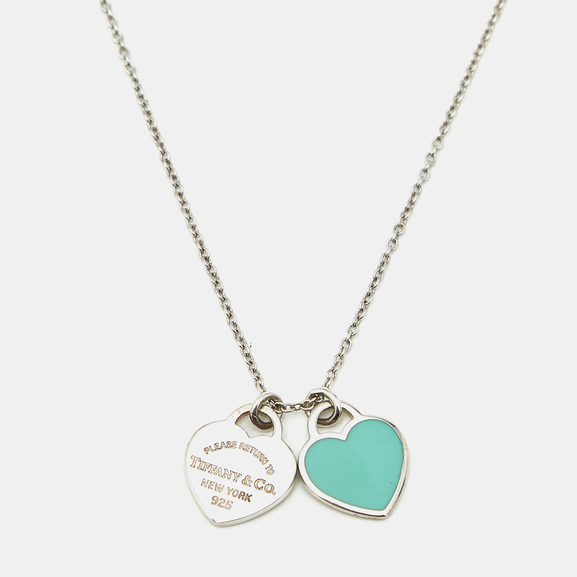 

Tiffany & Co. Return to Tiffany Mini Double Heart Tag Enamel Sterling Silver Chain Necklace