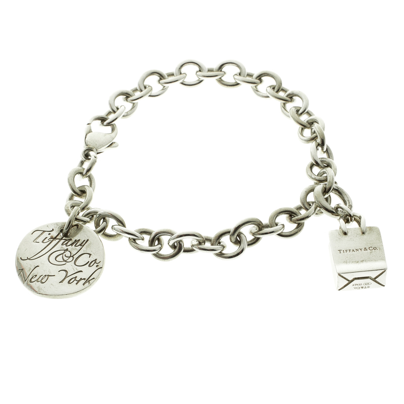 Tiffany & Co. Tiffany Note & Shopping Bag Charm Silver Bracelet