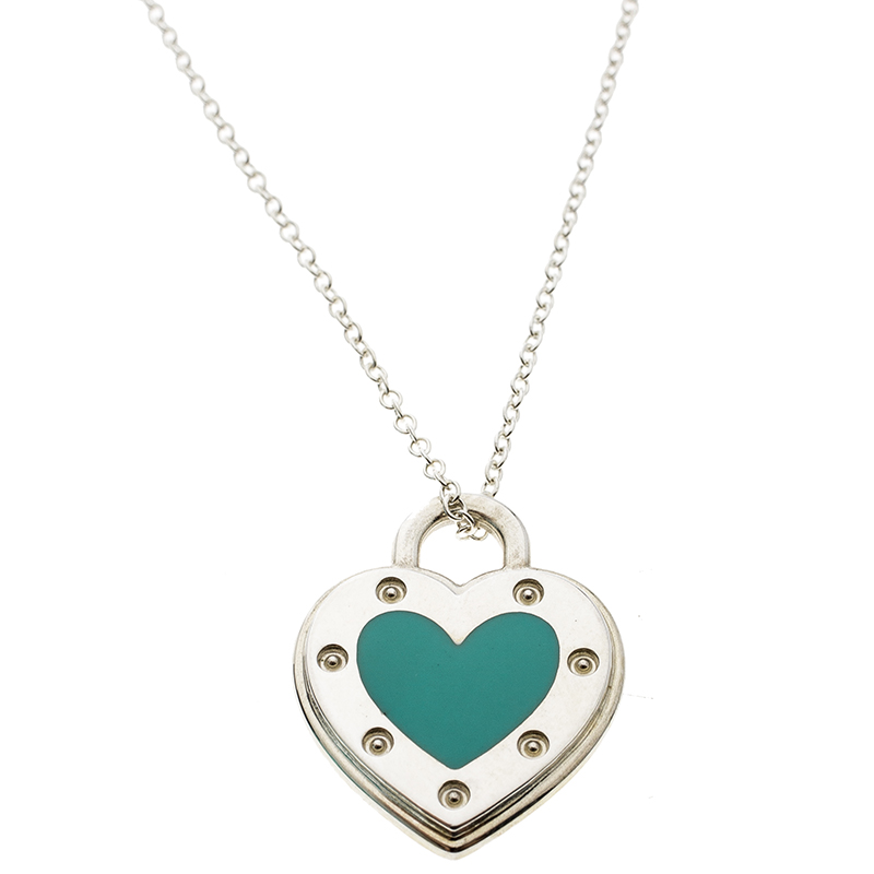 Tiffany & Co. Return To Tiffany Love Heart Enamel Silver Pendant Necklace 