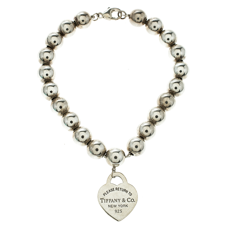 Pre Owned Tiffany & Co. Return To Tiffany Heart Tag Silver Bead Bracelet