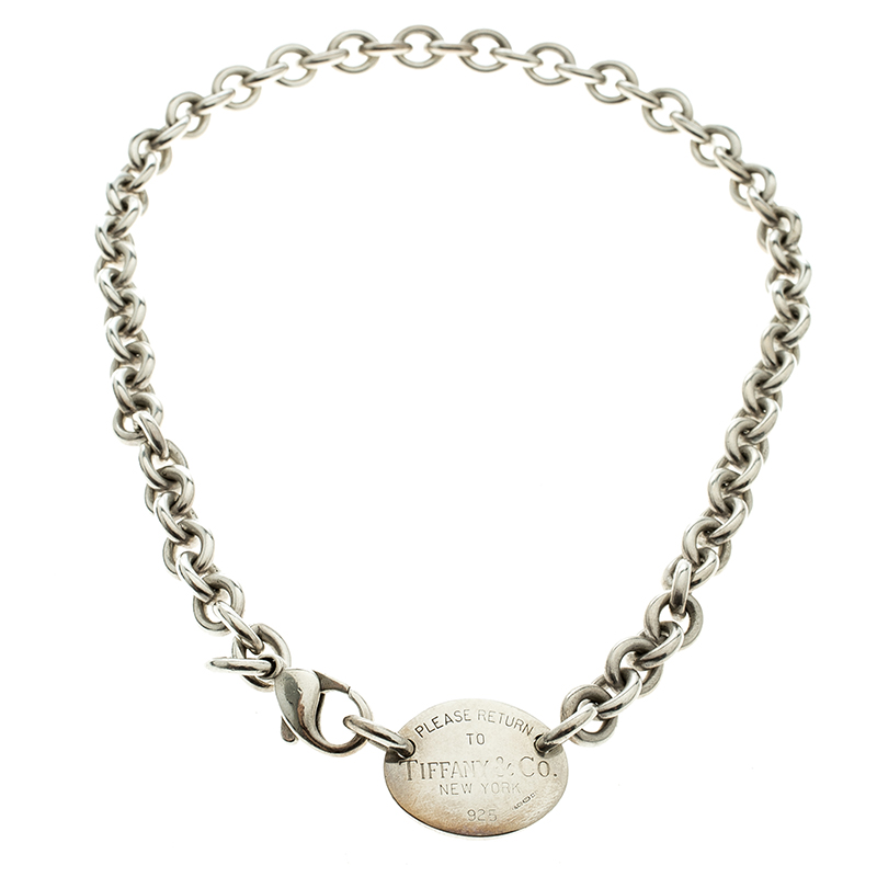 Tiffany & Co. Return to Tiffany Oval Tag Silver Choker Necklace Tiffany ...